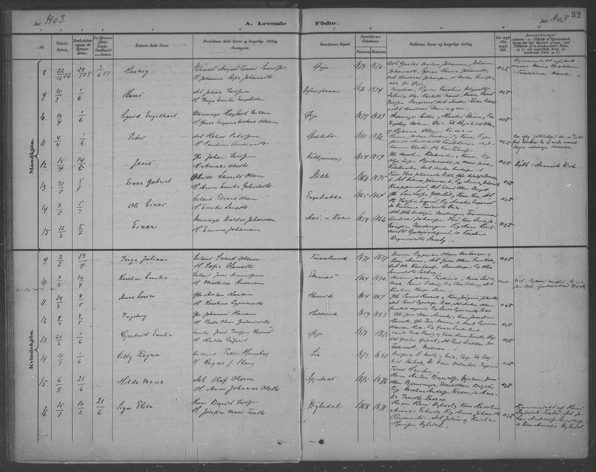 Aremark prestekontor Kirkebøker, AV/SAO-A-10899/F/Fb/L0005: Parish register (official) no. II 5, 1895-1919, p. 32