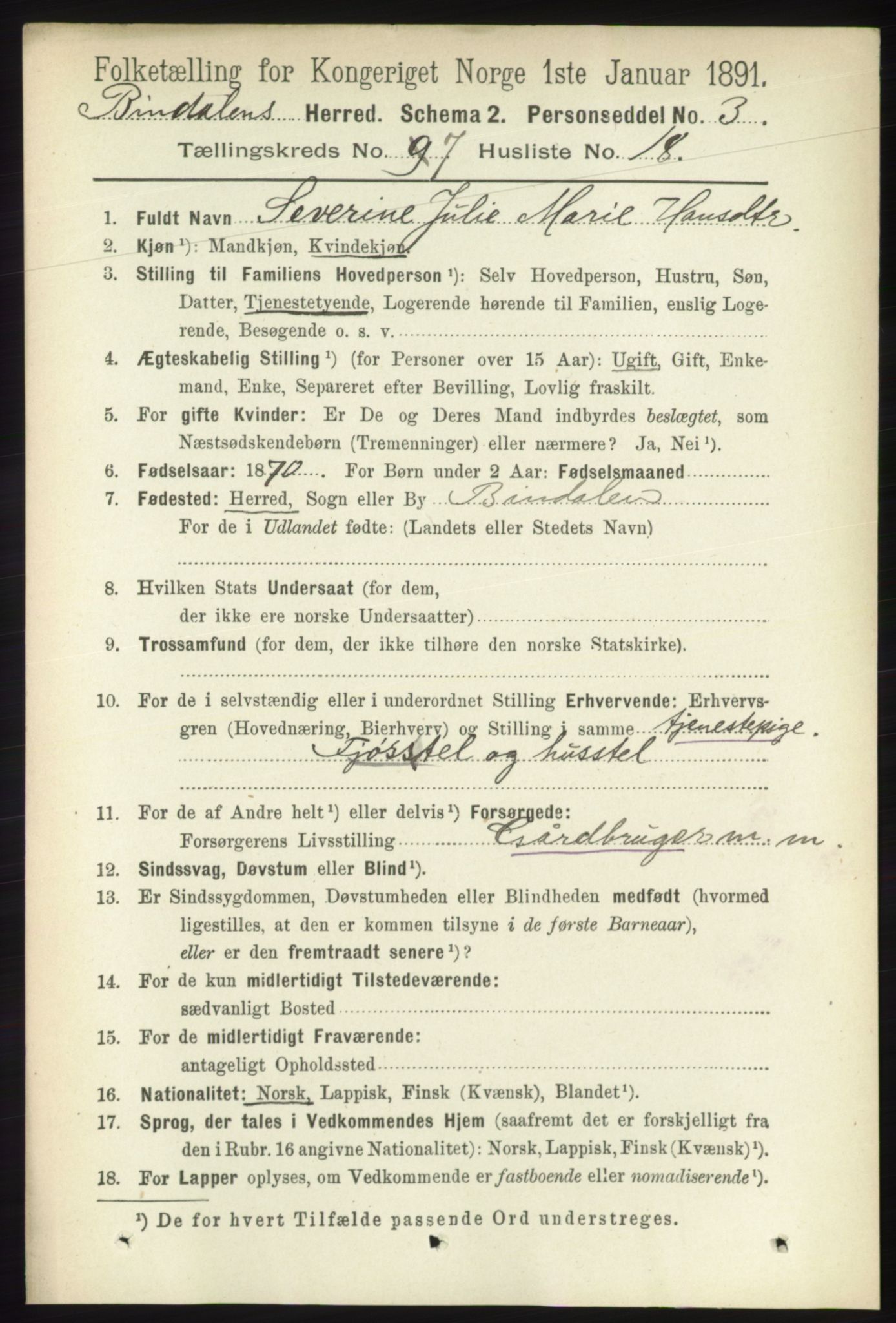 RA, 1891 census for 1811 Bindal, 1891, p. 2361