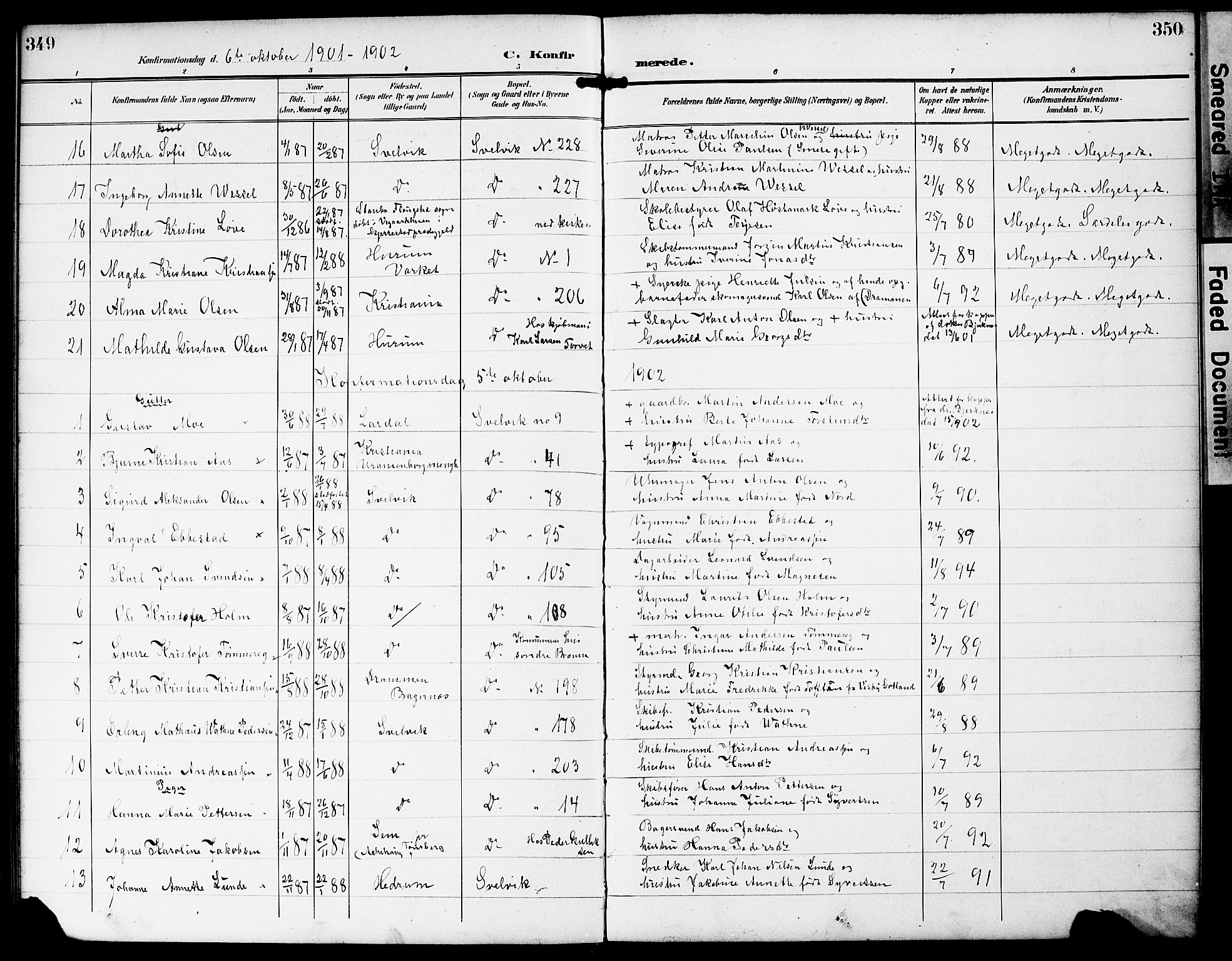 Strømm kirkebøker, SAKO/A-322/G/Gb/L0002: Parish register (copy) no. II 2, 1897-1928, p. 349-350