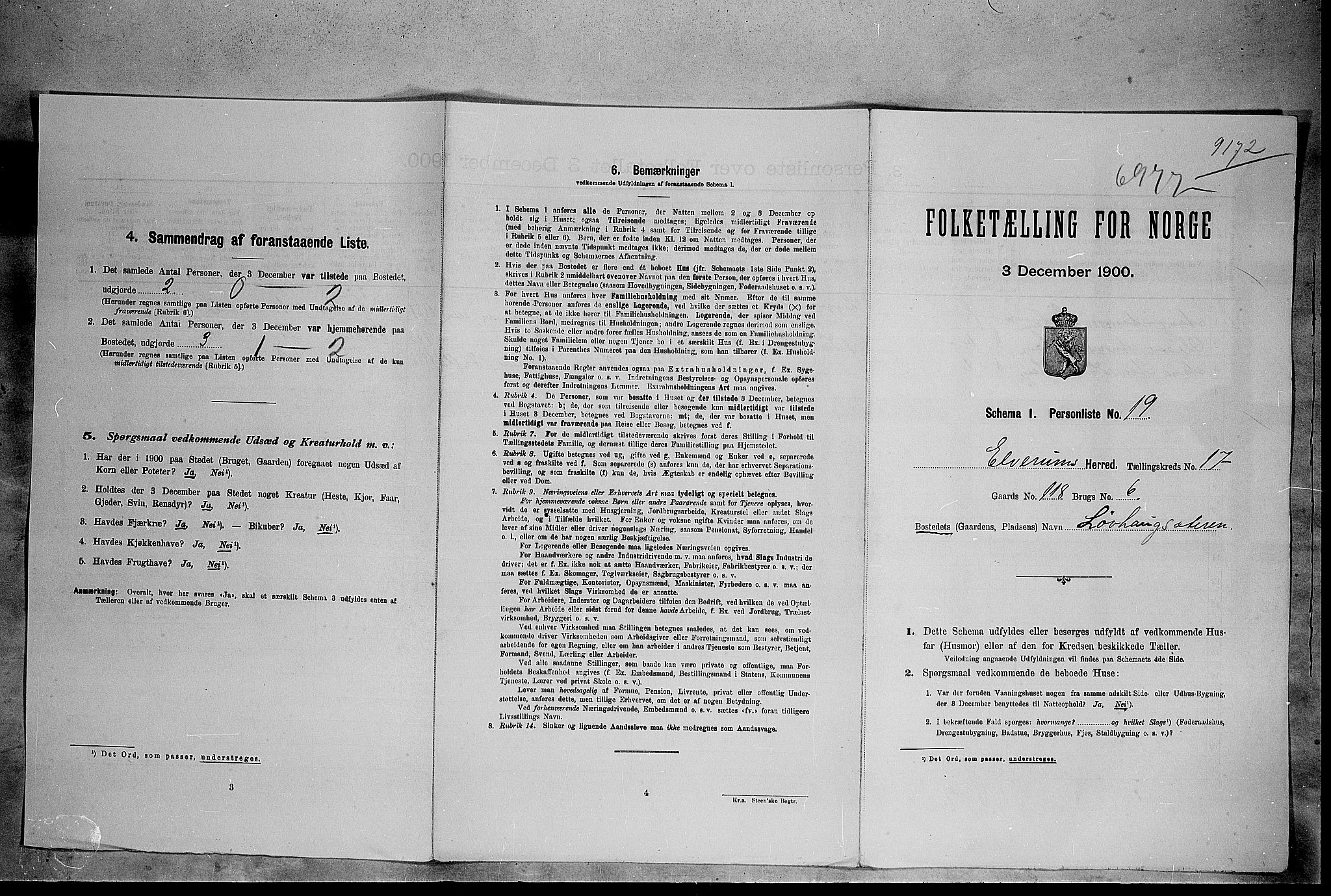 SAH, 1900 census for Elverum, 1900, p. 160