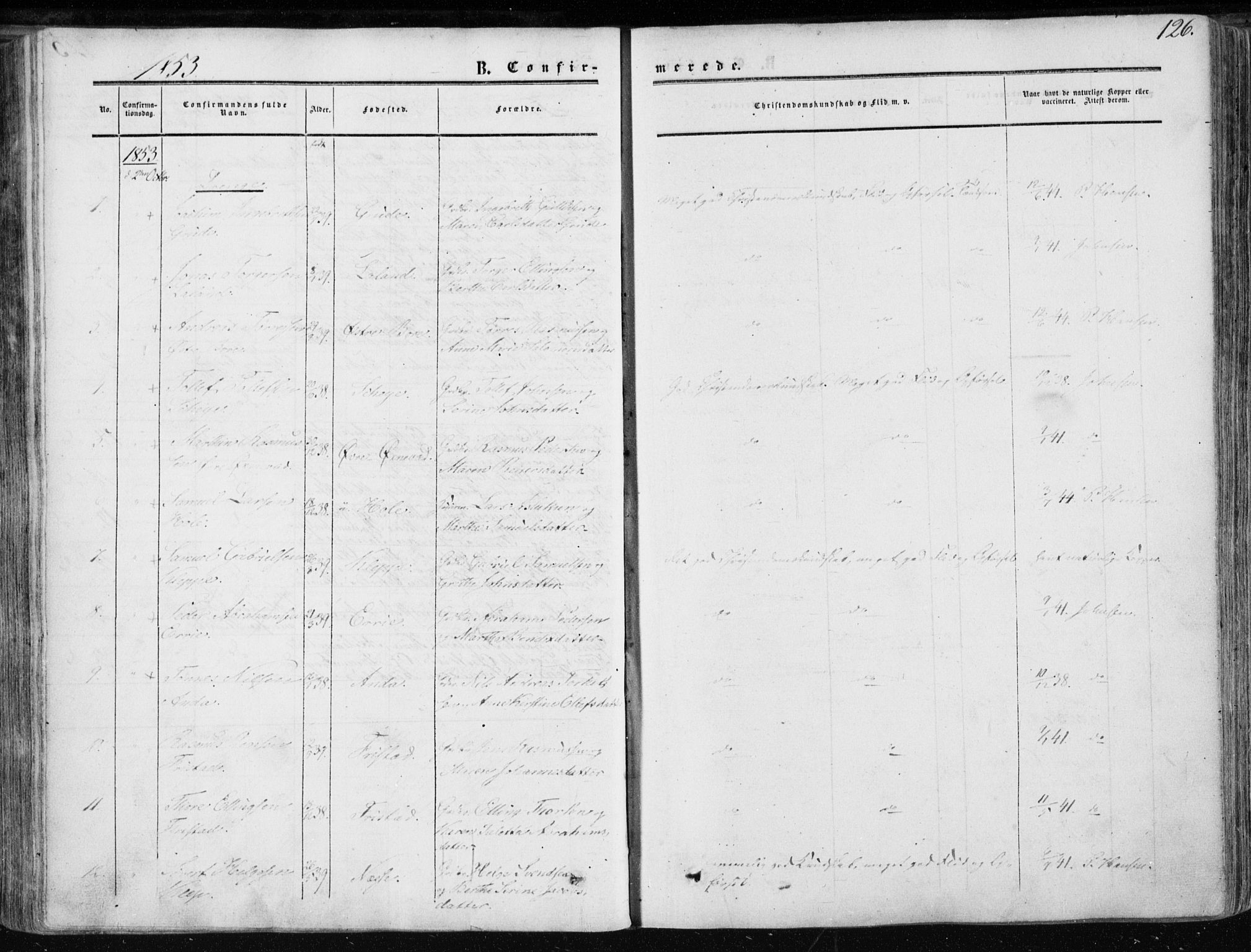 Klepp sokneprestkontor, SAST/A-101803/001/3/30BA/L0005: Parish register (official) no. A 5, 1853-1870, p. 126