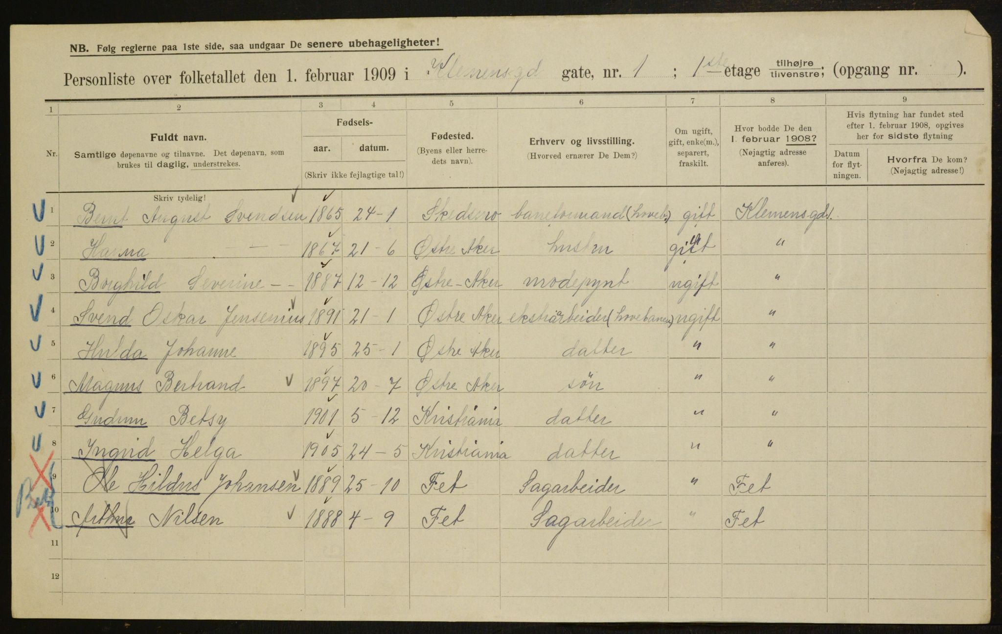 OBA, Municipal Census 1909 for Kristiania, 1909, p. 11573