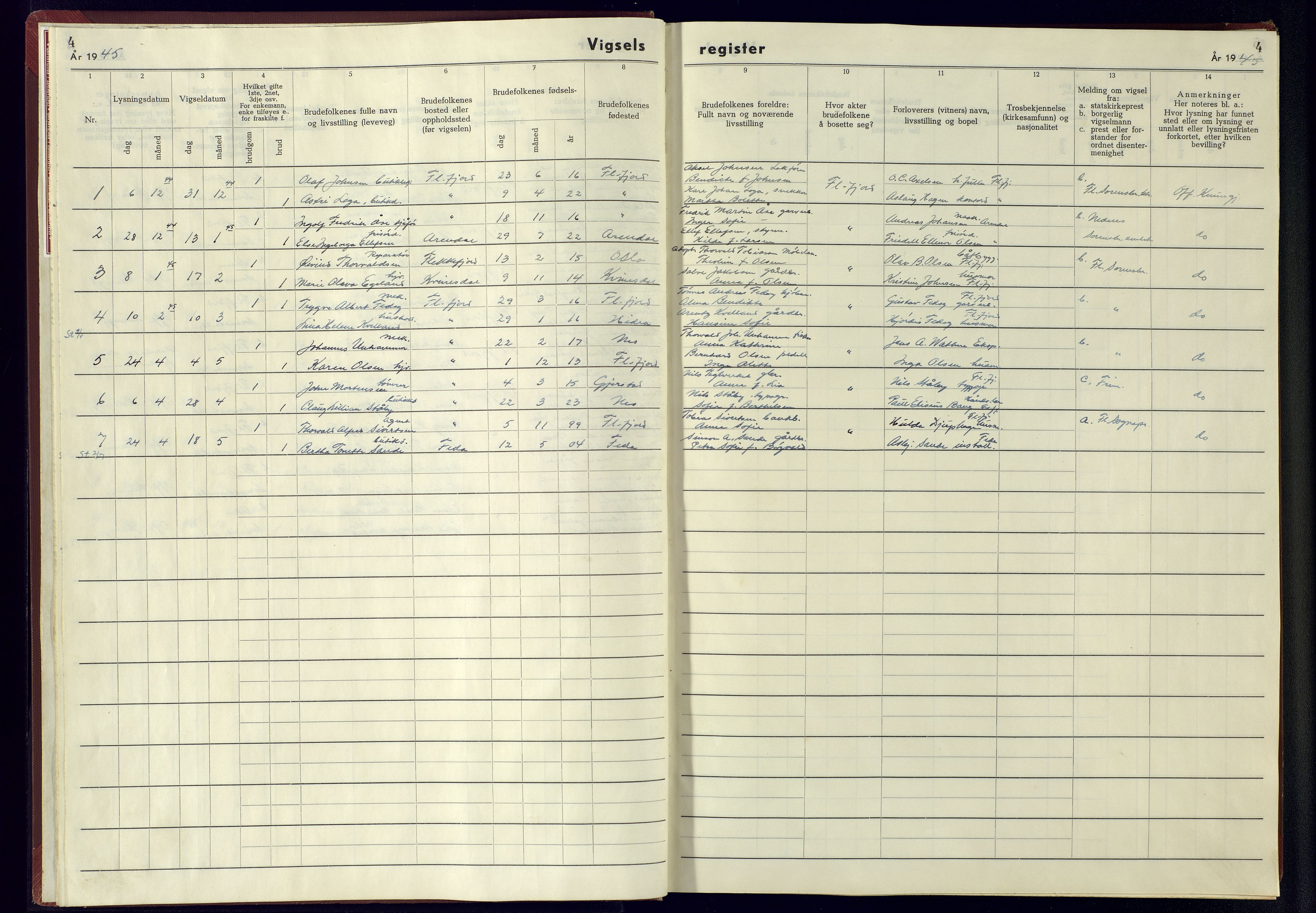 Flekkefjord sokneprestkontor, SAK/1111-0012/J/Jb/L0004: Marriage register no. A-VI-5, 1942-1945, p. 4