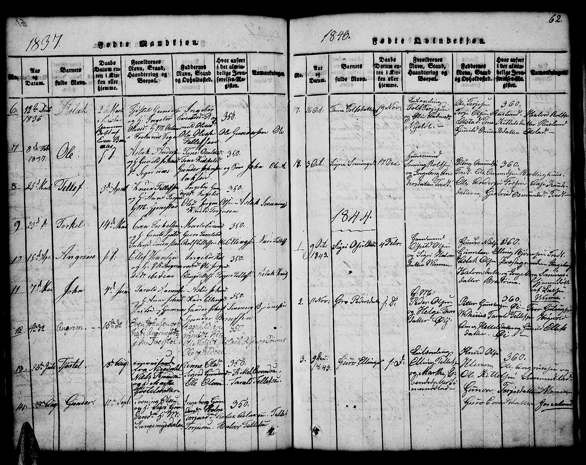 Åmli sokneprestkontor, AV/SAK-1111-0050/F/Fb/Fbc/L0001: Parish register (copy) no. B 1, 1816-1867, p. 62