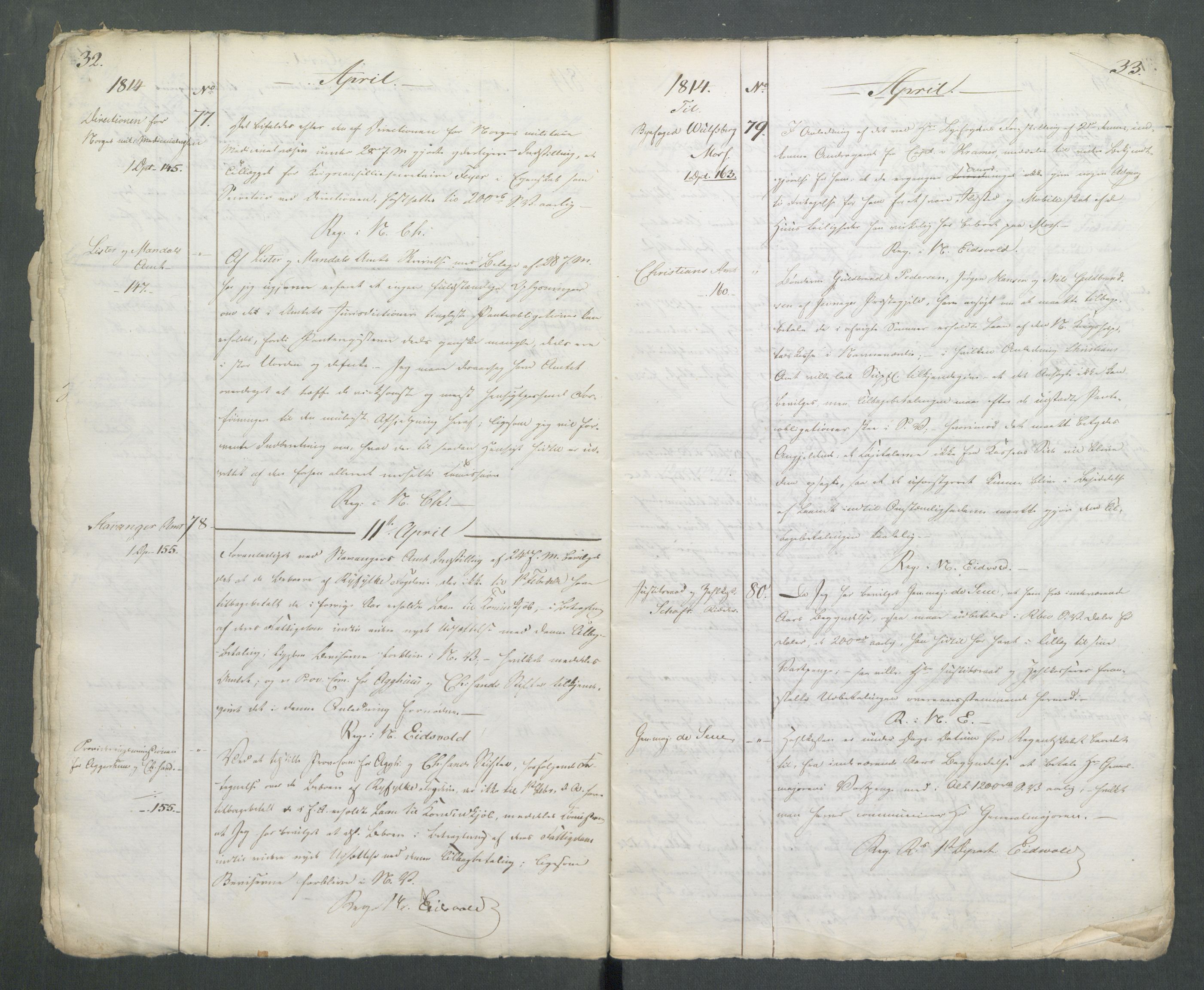 Departementene i 1814, RA/S-3899/Fa/L0002: 1. byrå - Kopibok A 1-173, 1814, p. 32-33