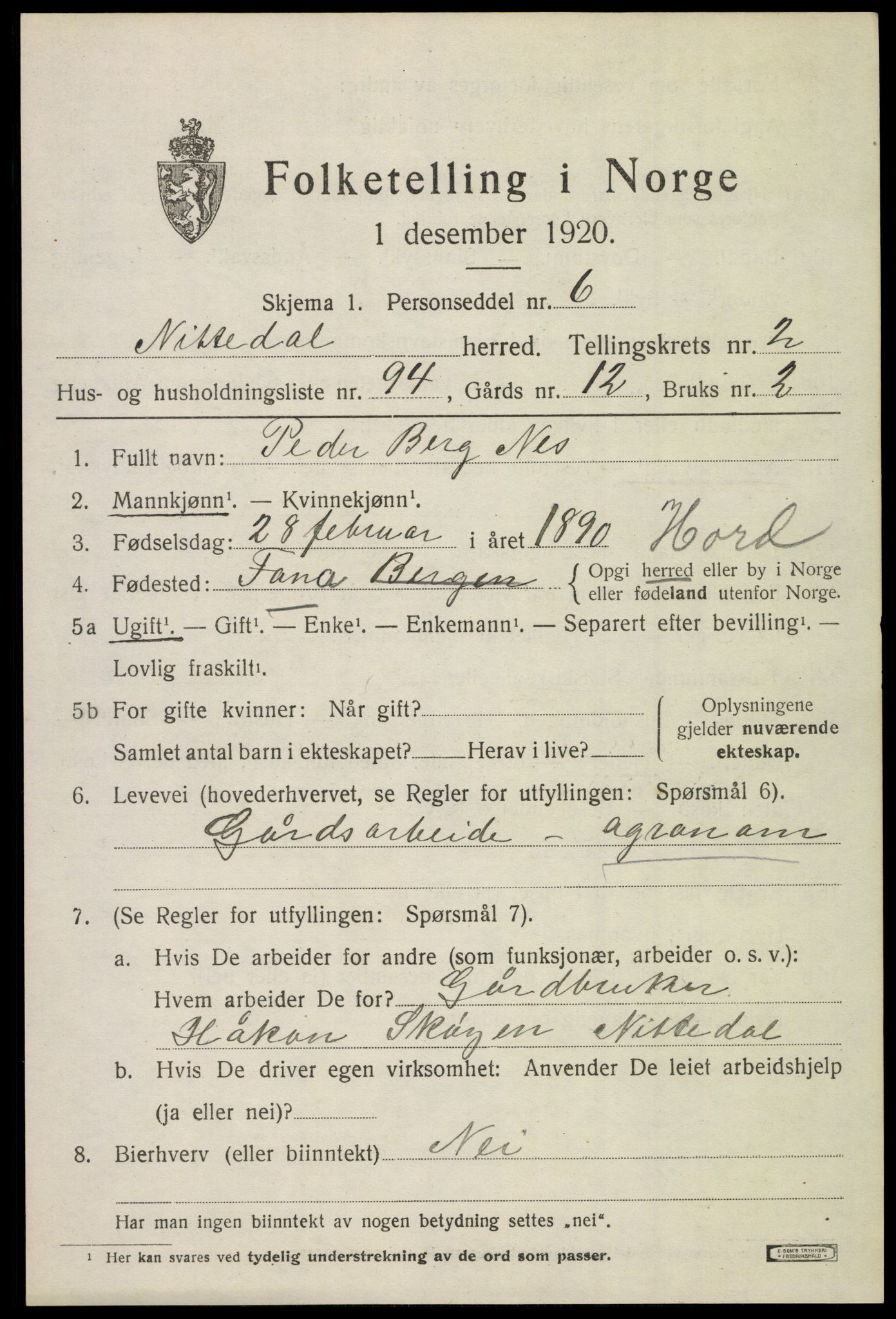 SAO, 1920 census for Nittedal, 1920, p. 2836
