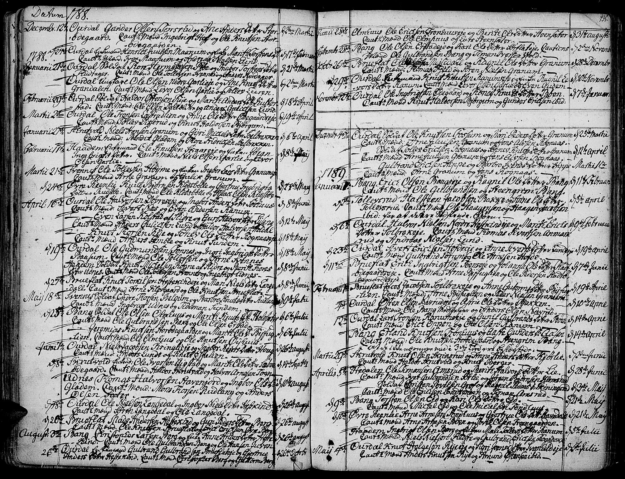 Aurdal prestekontor, AV/SAH-PREST-126/H/Ha/Haa/L0006: Parish register (official) no. 6, 1781-1804, p. 135