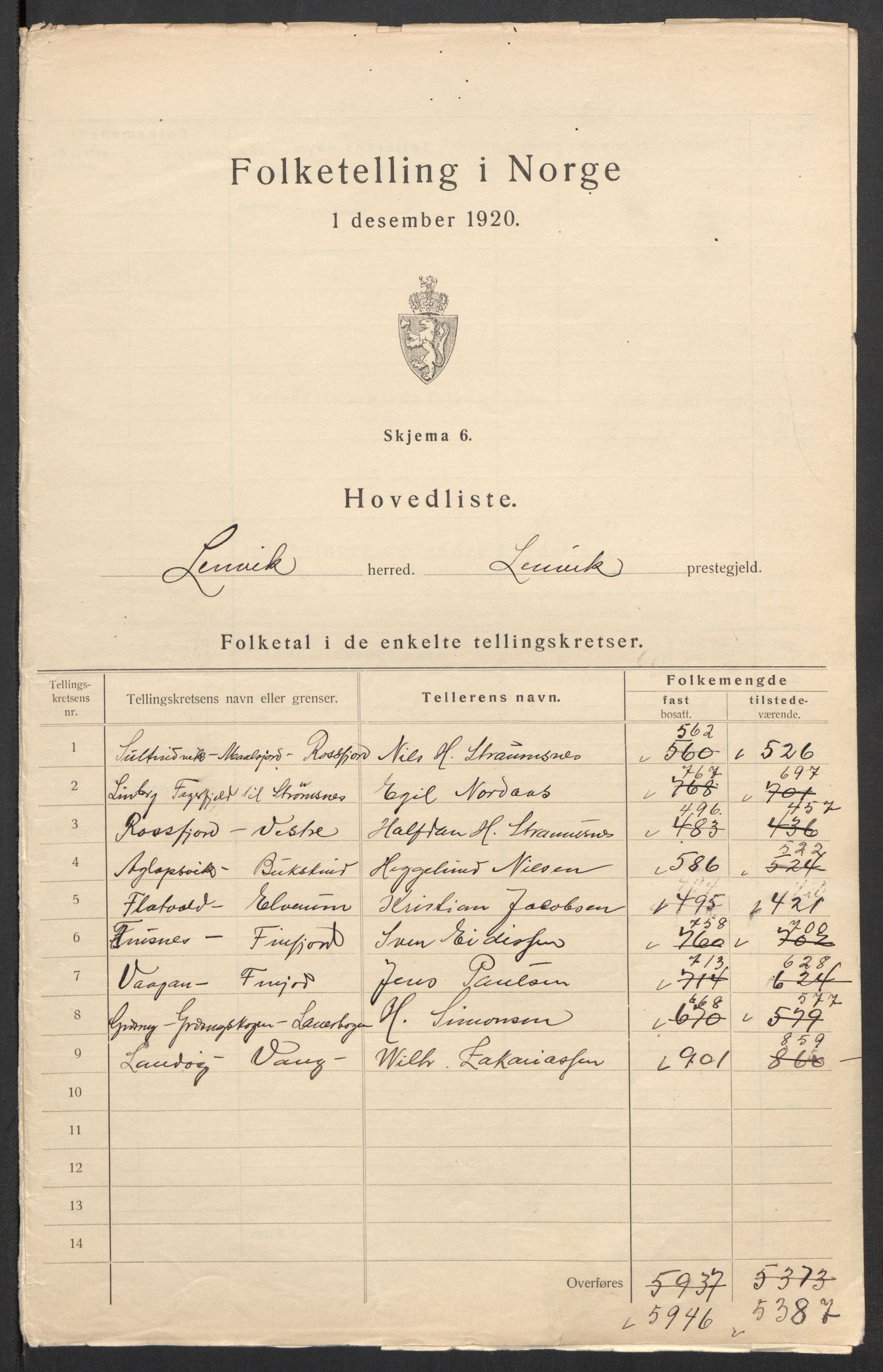 SATØ, 1920 census for Lenvik, 1920, p. 3