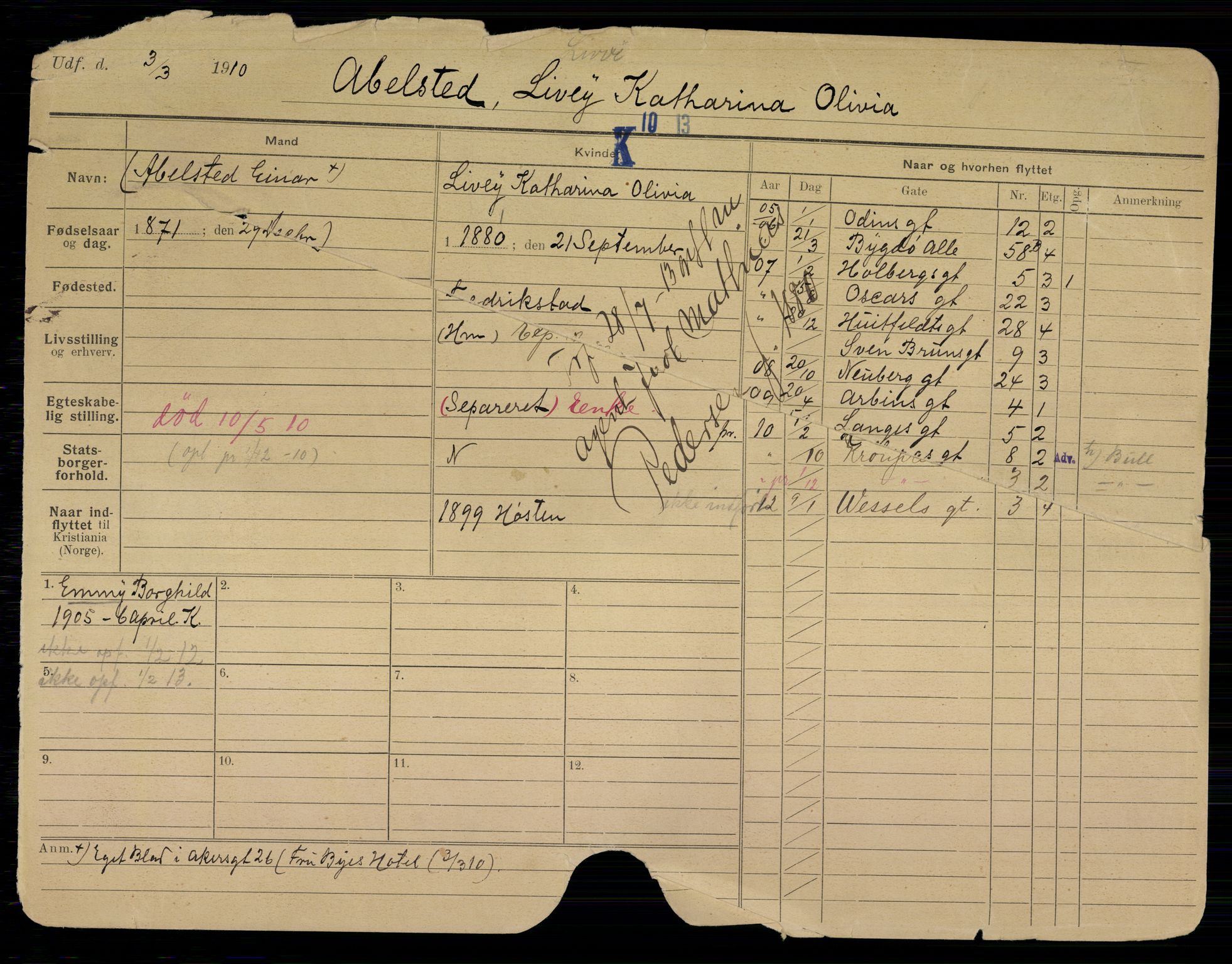 Oslo folkeregister, Registerkort, SAO/A-11715/K/Kb/L0016: A - G, 1913