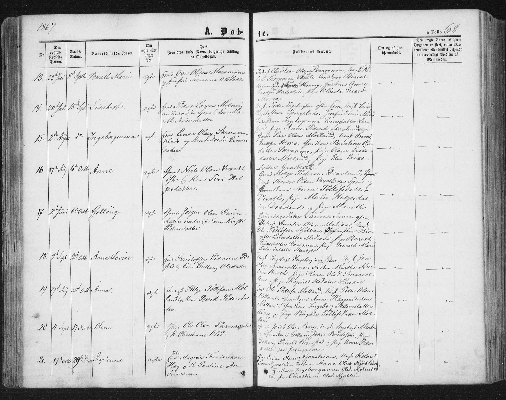 Ministerialprotokoller, klokkerbøker og fødselsregistre - Nord-Trøndelag, SAT/A-1458/749/L0472: Parish register (official) no. 749A06, 1857-1873, p. 68