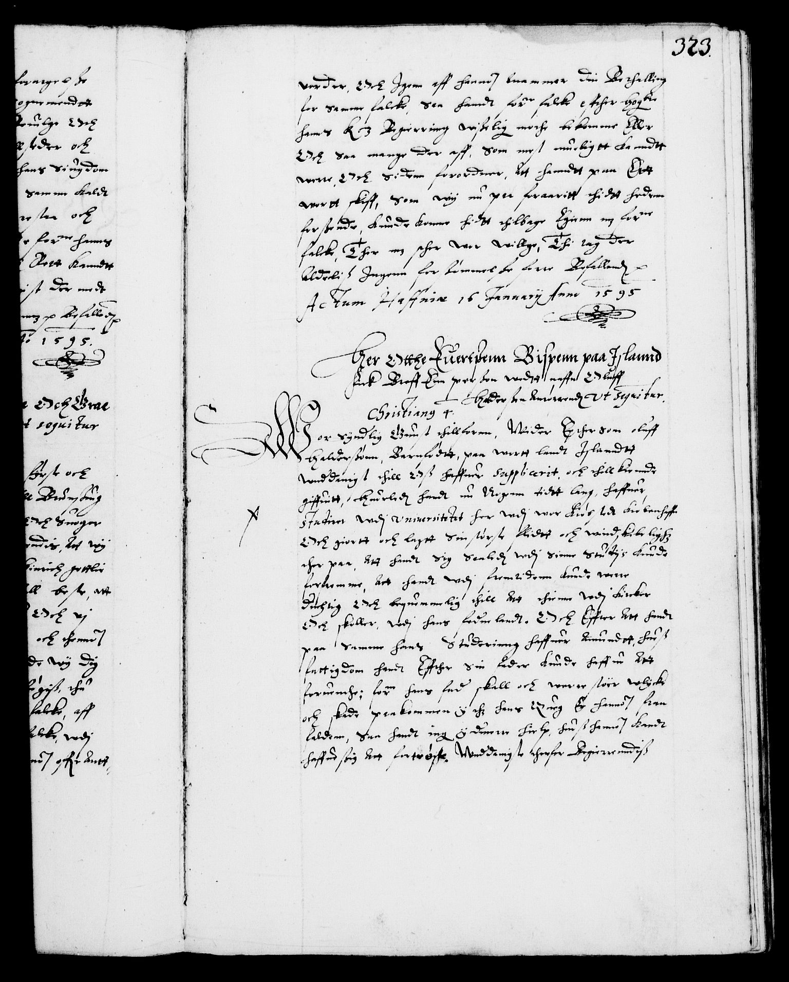 Danske Kanselli 1572-1799, AV/RA-EA-3023/F/Fc/Fca/Fcab/L0002: Norske tegnelser (mikrofilm), 1588-1596, p. 323a