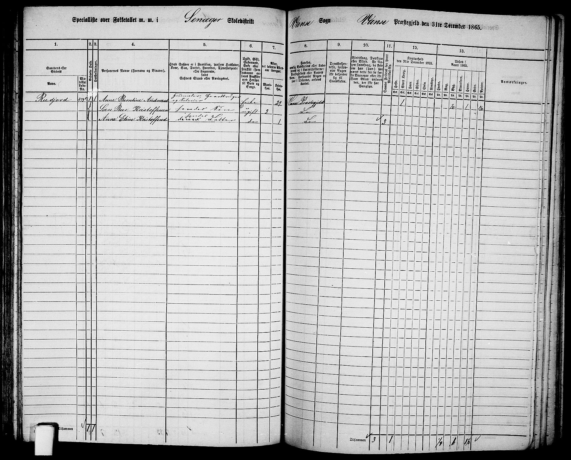 RA, 1865 census for Vanse/Vanse og Farsund, 1865, p. 162