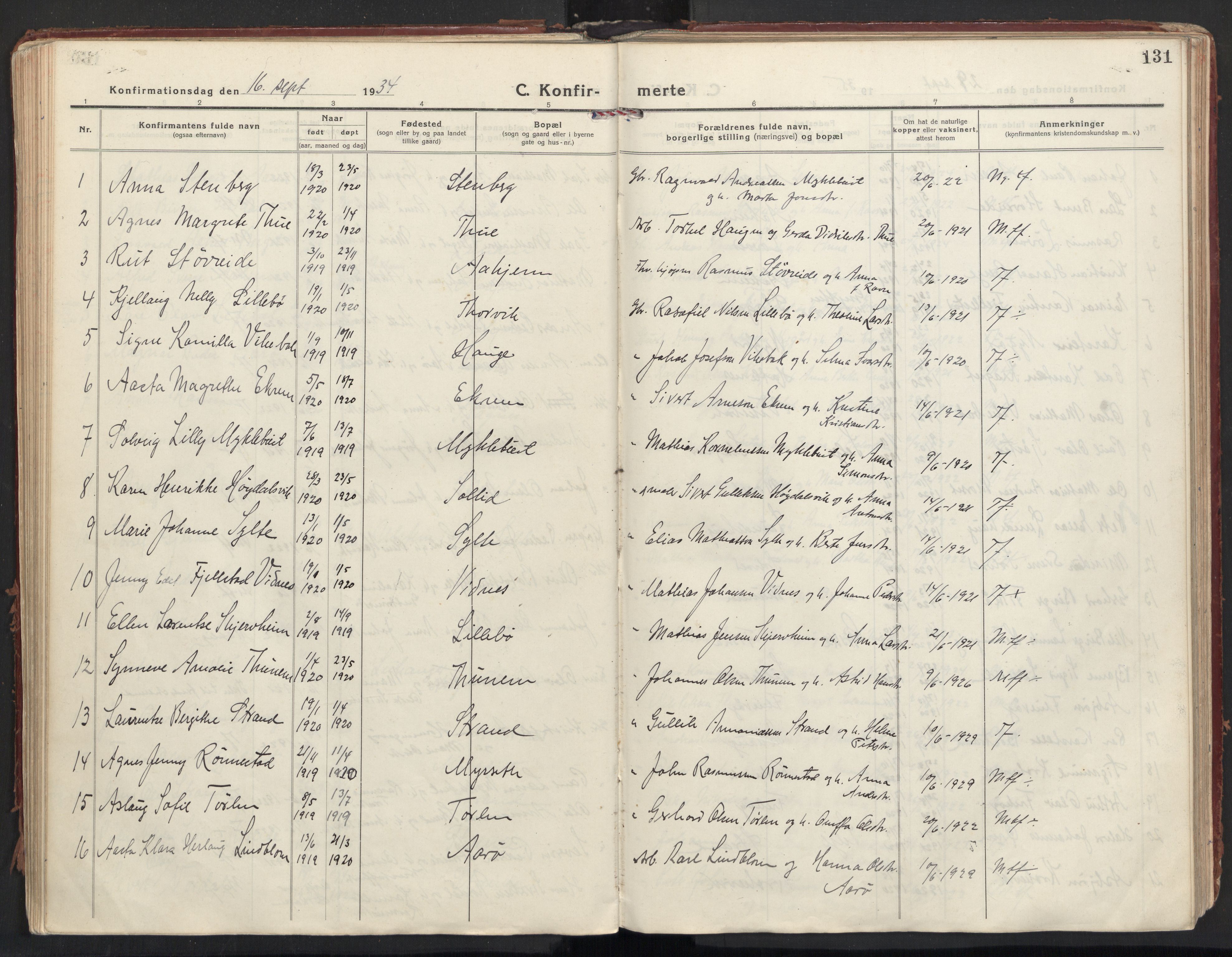 Ministerialprotokoller, klokkerbøker og fødselsregistre - Møre og Romsdal, AV/SAT-A-1454/501/L0012: Parish register (official) no. 501A12, 1920-1946, p. 131