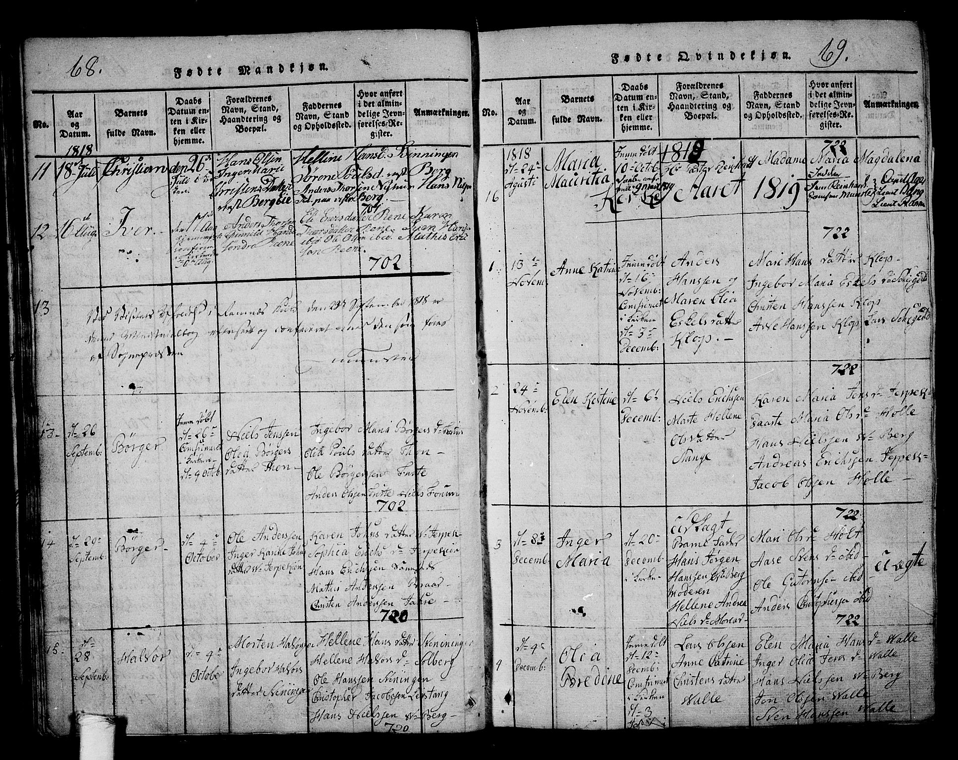 Ramnes kirkebøker, AV/SAKO-A-314/G/Ga/L0001: Parish register (copy) no. I 1, 1813-1847, p. 68-69