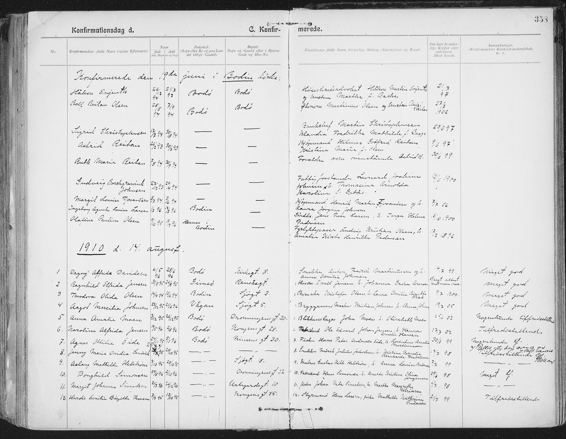 Ministerialprotokoller, klokkerbøker og fødselsregistre - Nordland, AV/SAT-A-1459/801/L0011: Parish register (official) no. 801A11, 1900-1916, p. 358