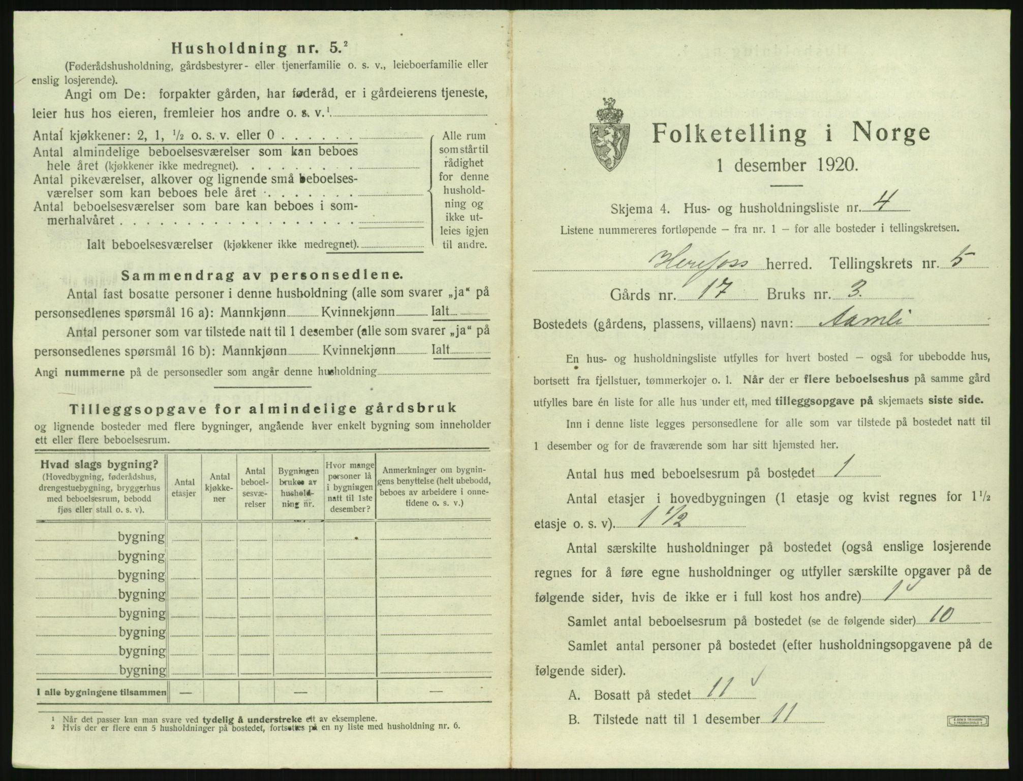 SAK, 1920 census for Herefoss, 1920, p. 166