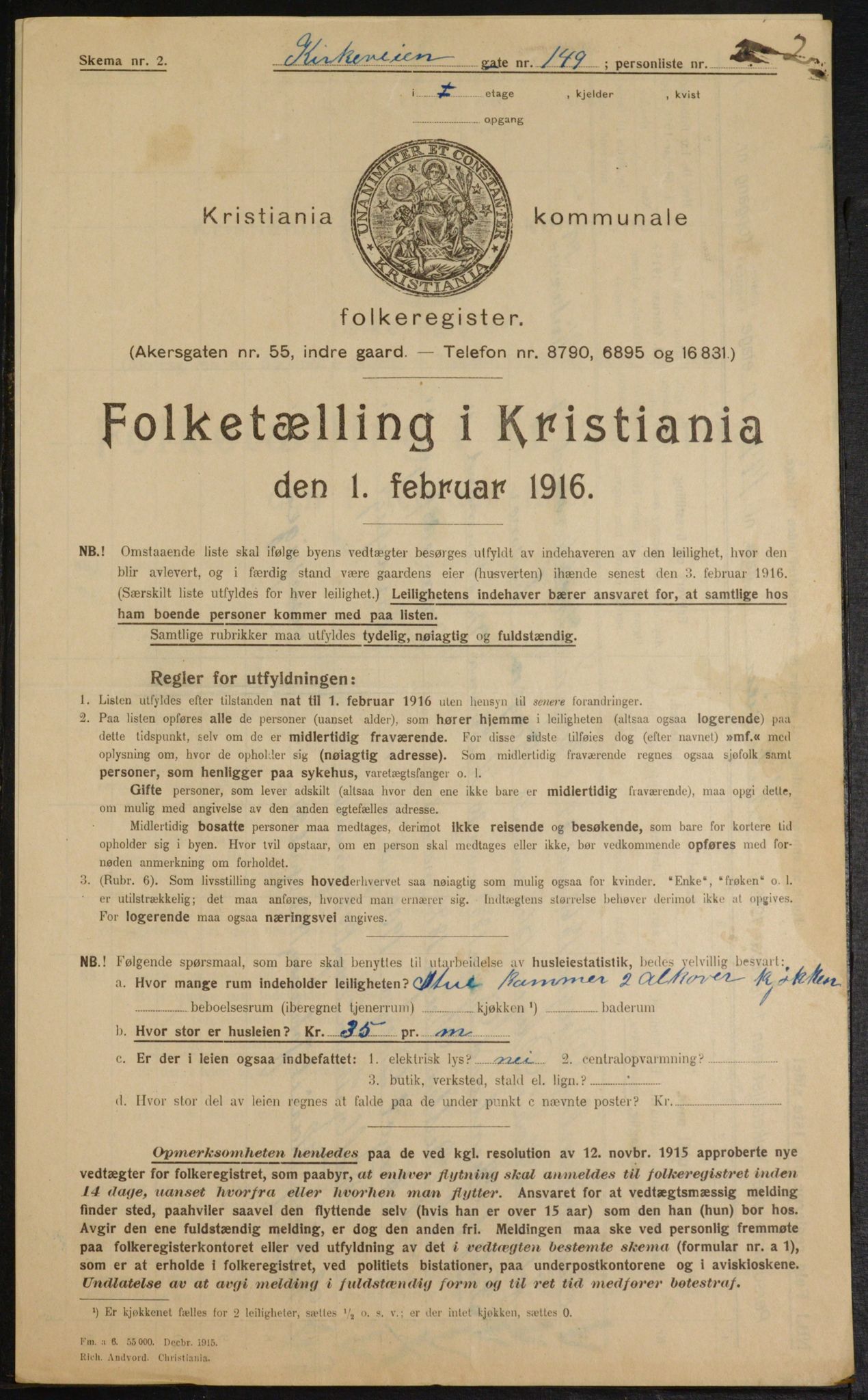 OBA, Municipal Census 1916 for Kristiania, 1916, p. 52584