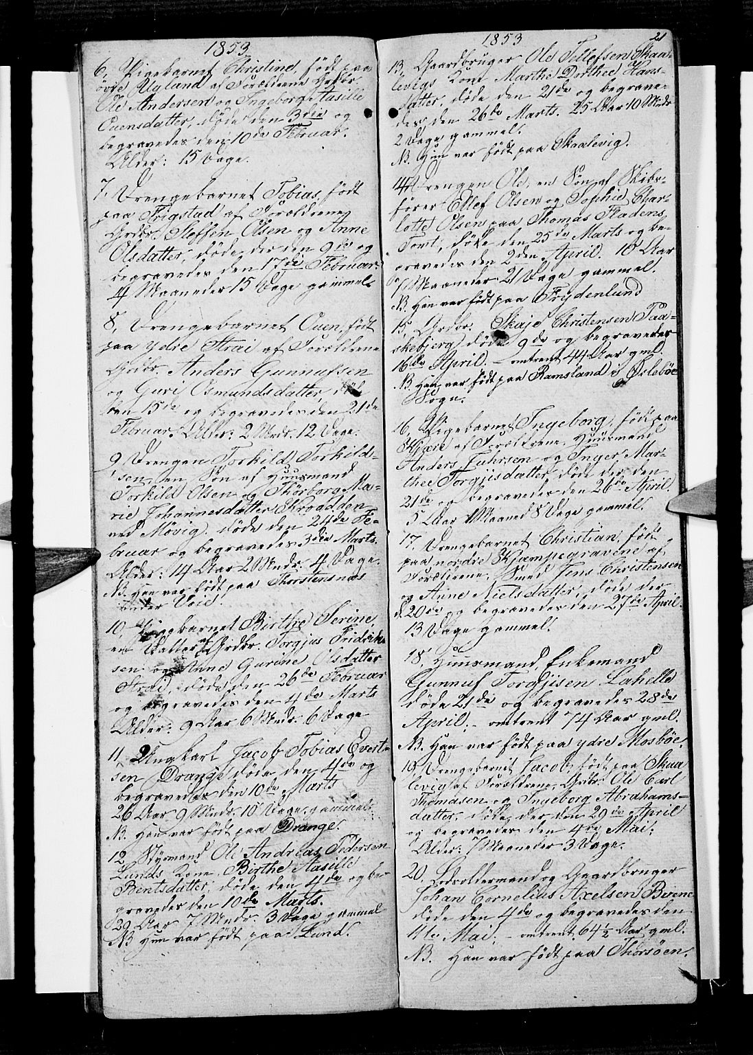 Oddernes sokneprestkontor, AV/SAK-1111-0033/F/Fb/Fba/L0005: Parish register (copy) no. B 5, 1846-1859, p. 21