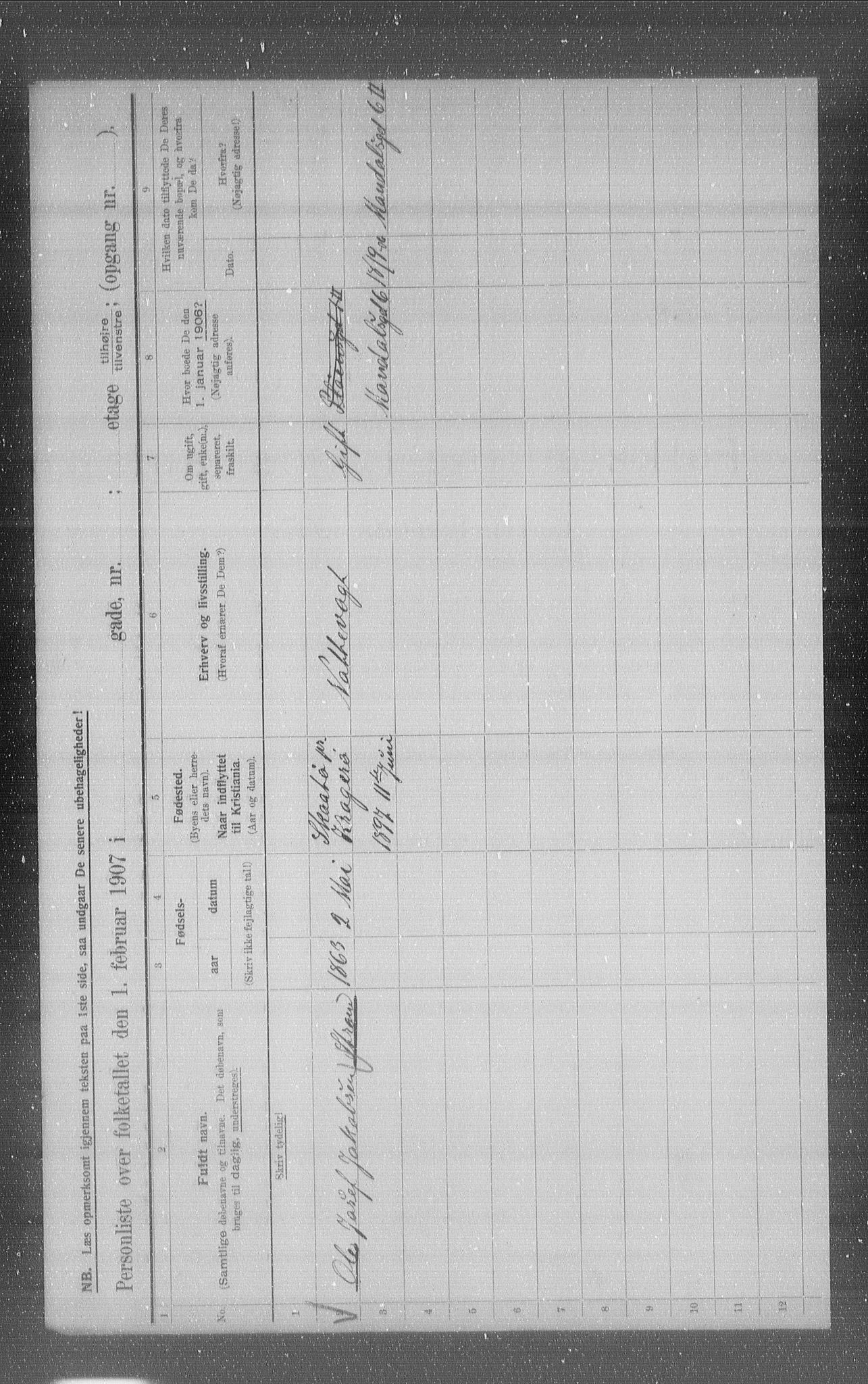 OBA, Municipal Census 1907 for Kristiania, 1907, p. 41399