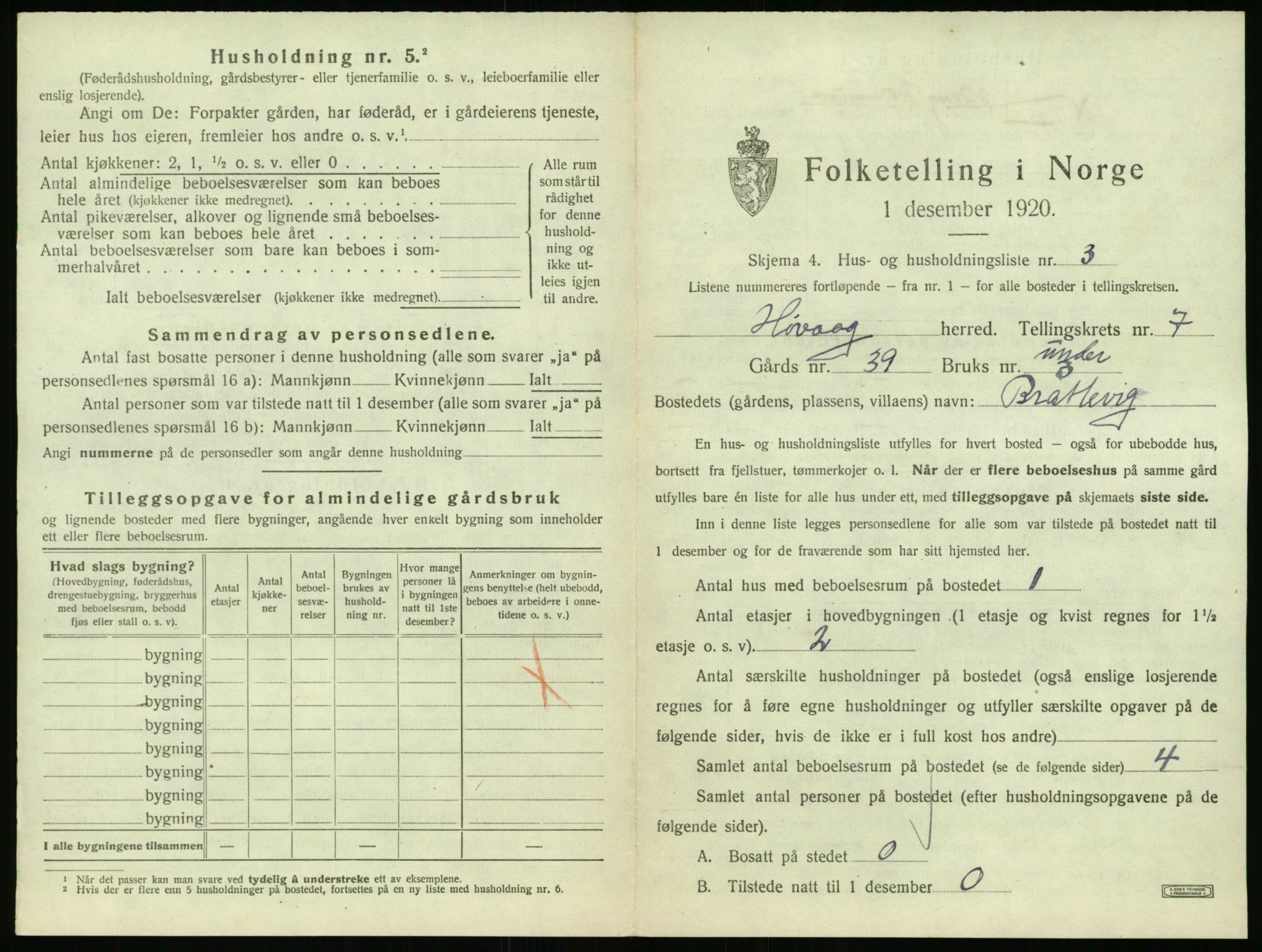 SAK, 1920 census for Høvåg, 1920, p. 666