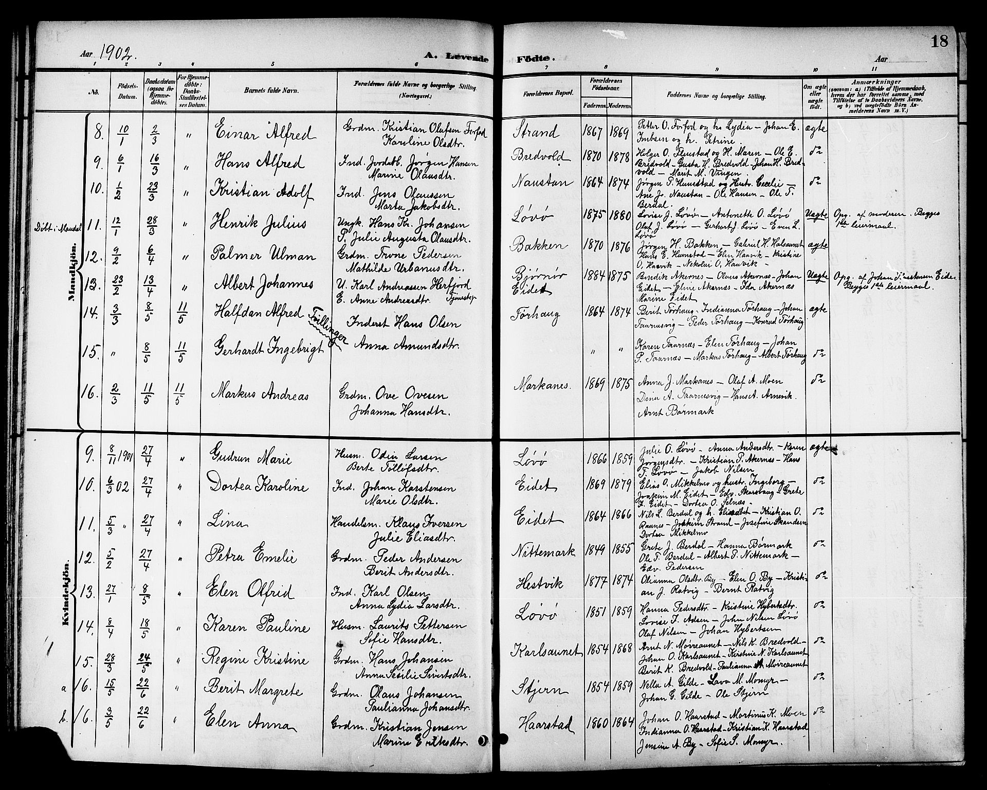 Ministerialprotokoller, klokkerbøker og fødselsregistre - Sør-Trøndelag, SAT/A-1456/655/L0688: Parish register (copy) no. 655C04, 1899-1922, p. 18