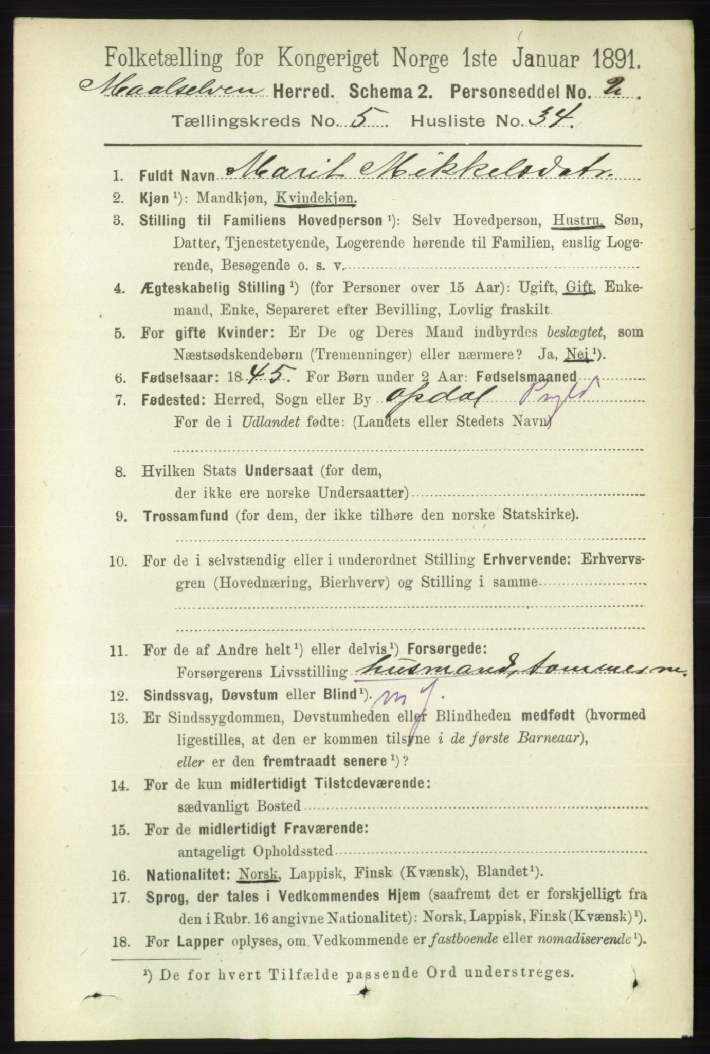 RA, 1891 census for 1924 Målselv, 1891, p. 1834