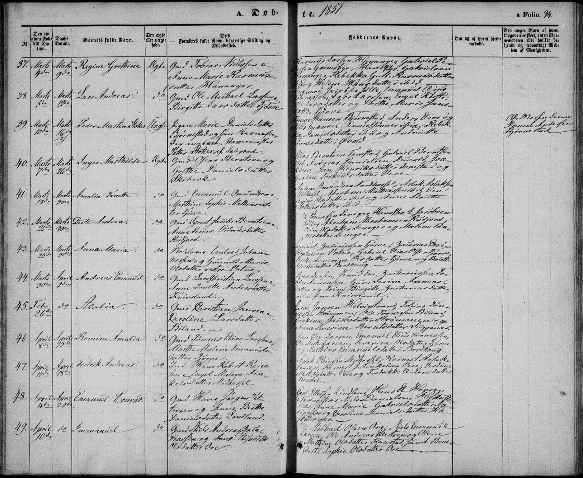 Lista sokneprestkontor, AV/SAK-1111-0027/F/Fb/L0002: Parish register (copy) no. B 2, 1847-1862, p. 34