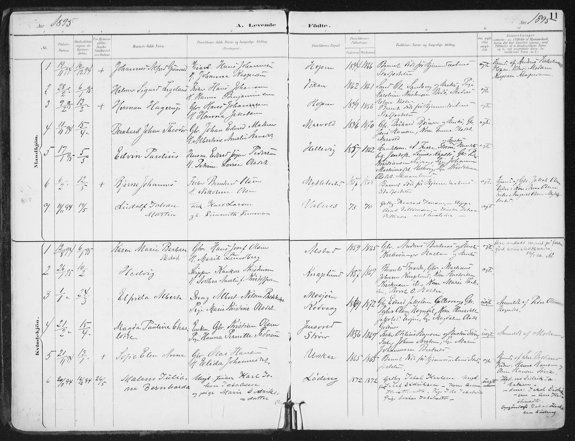 Ministerialprotokoller, klokkerbøker og fødselsregistre - Nordland, SAT/A-1459/802/L0055: Parish register (official) no. 802A02, 1894-1915, p. 11