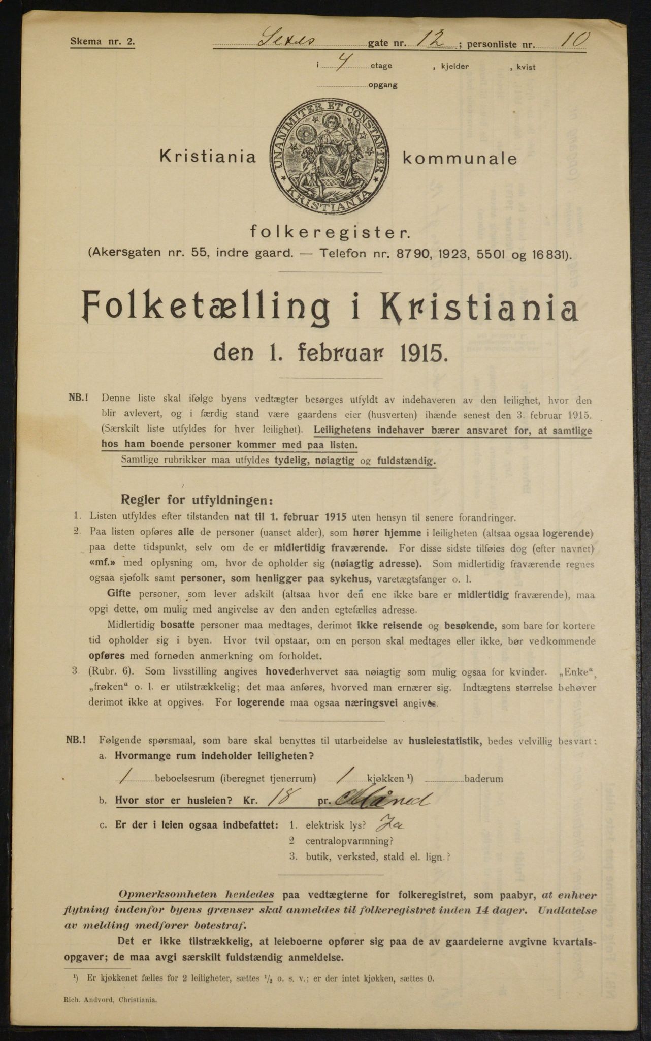 OBA, Municipal Census 1915 for Kristiania, 1915, p. 94633