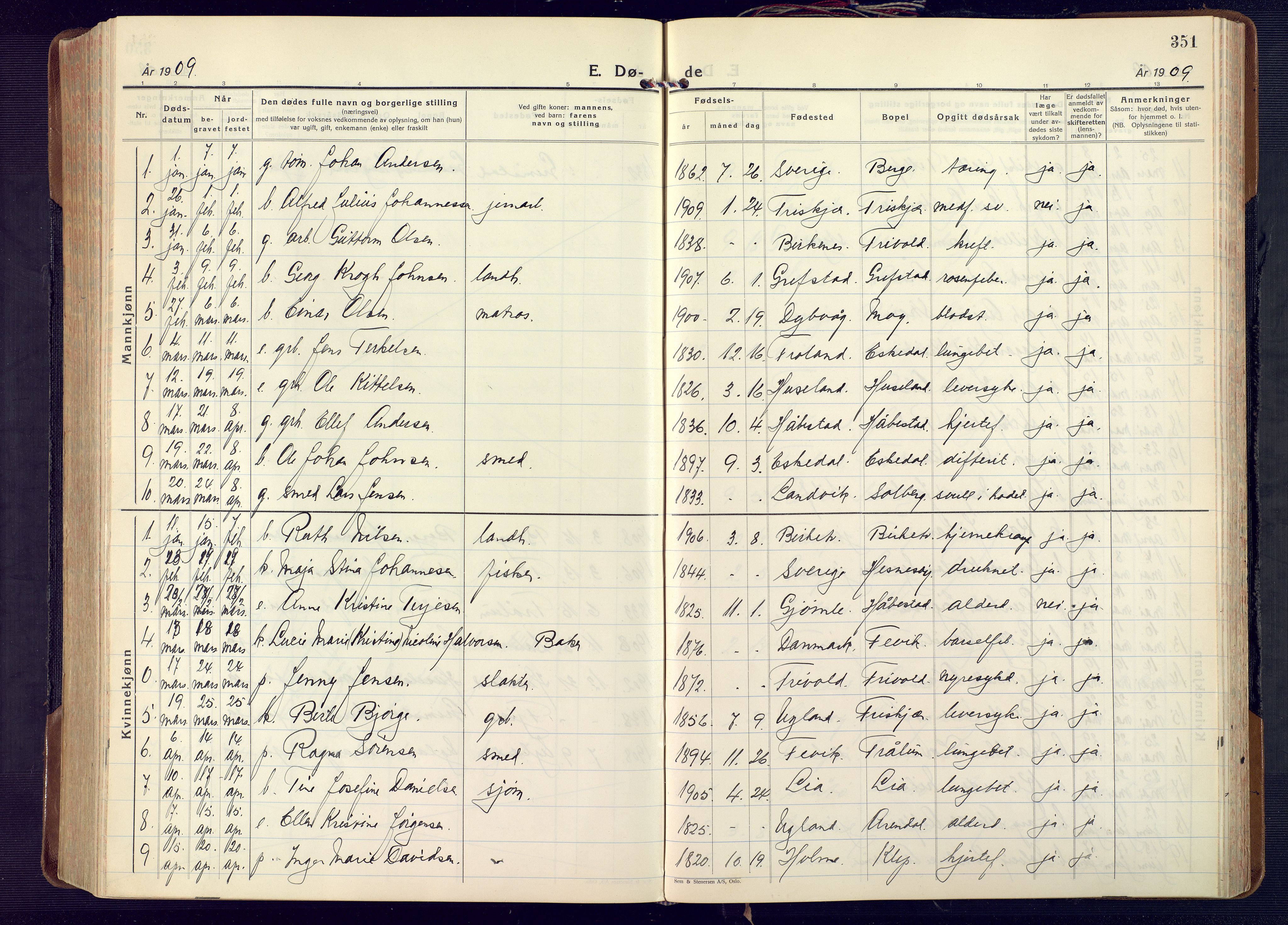 Fjære sokneprestkontor, AV/SAK-1111-0011/F/Fa/L0004: Parish register (official) no. A 4, 1902-1925, p. 351