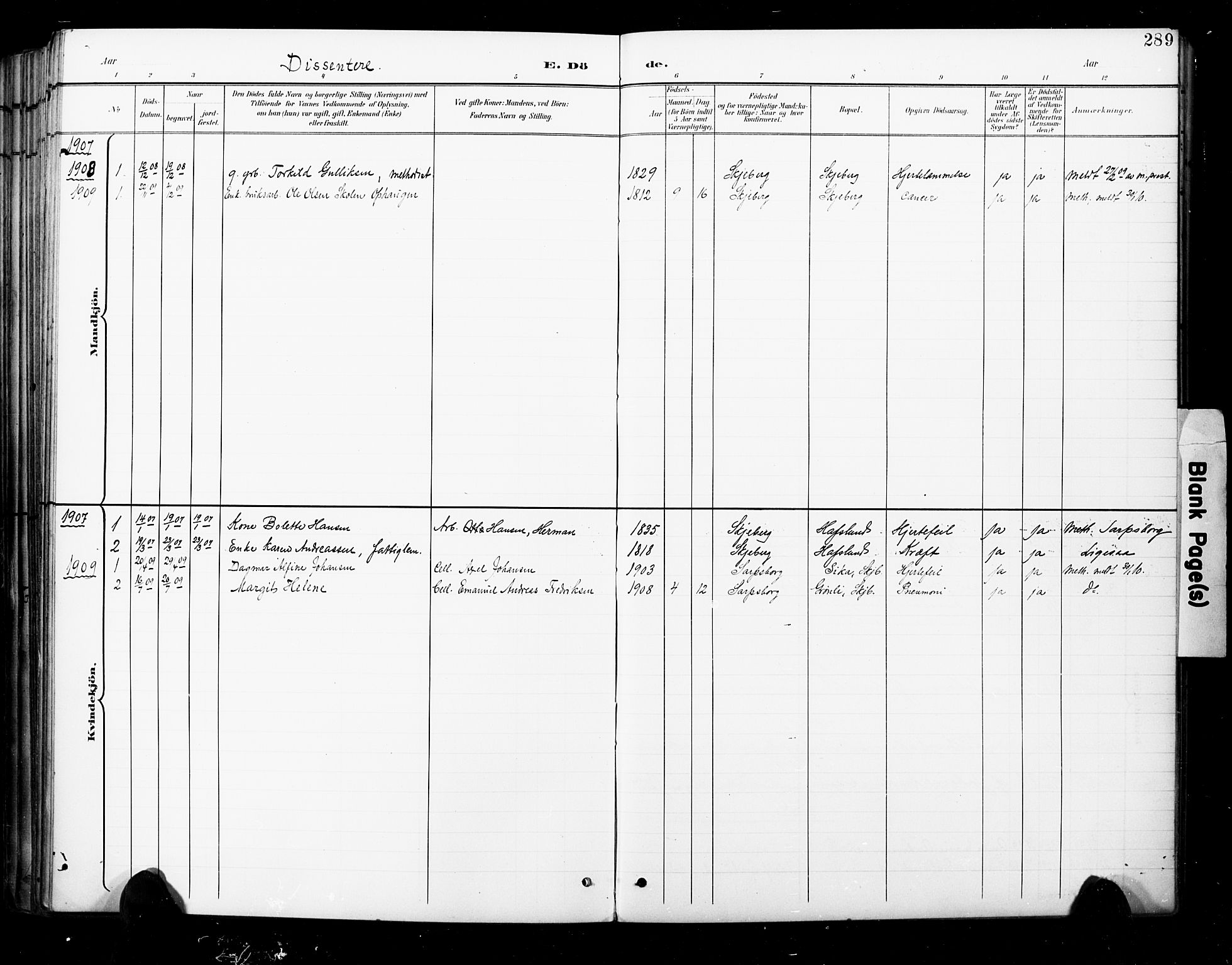 Skjeberg prestekontor Kirkebøker, AV/SAO-A-10923/F/Fa/L0010: Parish register (official) no. I 10, 1898-1911, p. 289