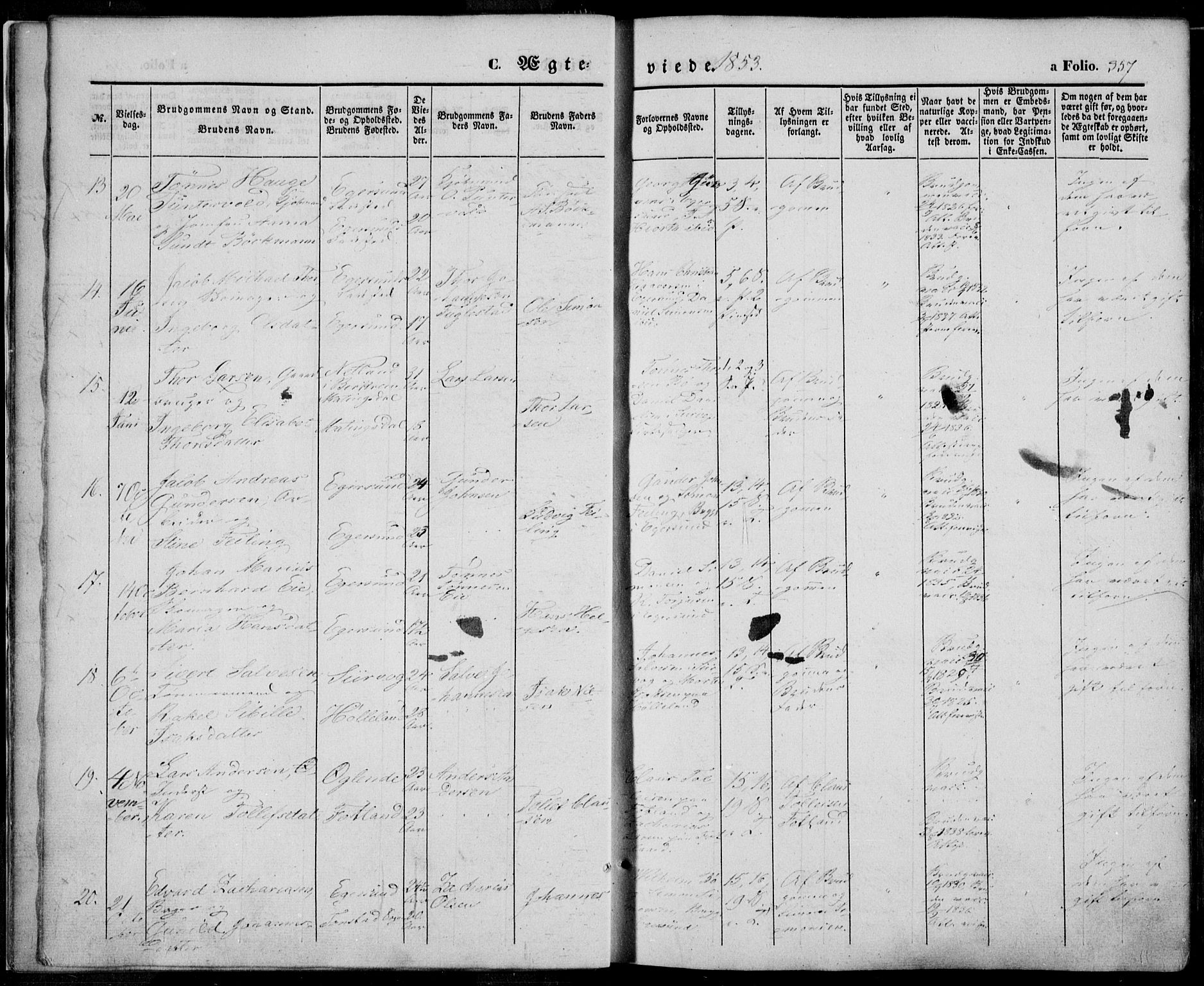 Eigersund sokneprestkontor, AV/SAST-A-101807/S08/L0013: Parish register (official) no. A 12.2, 1850-1865, p. 357