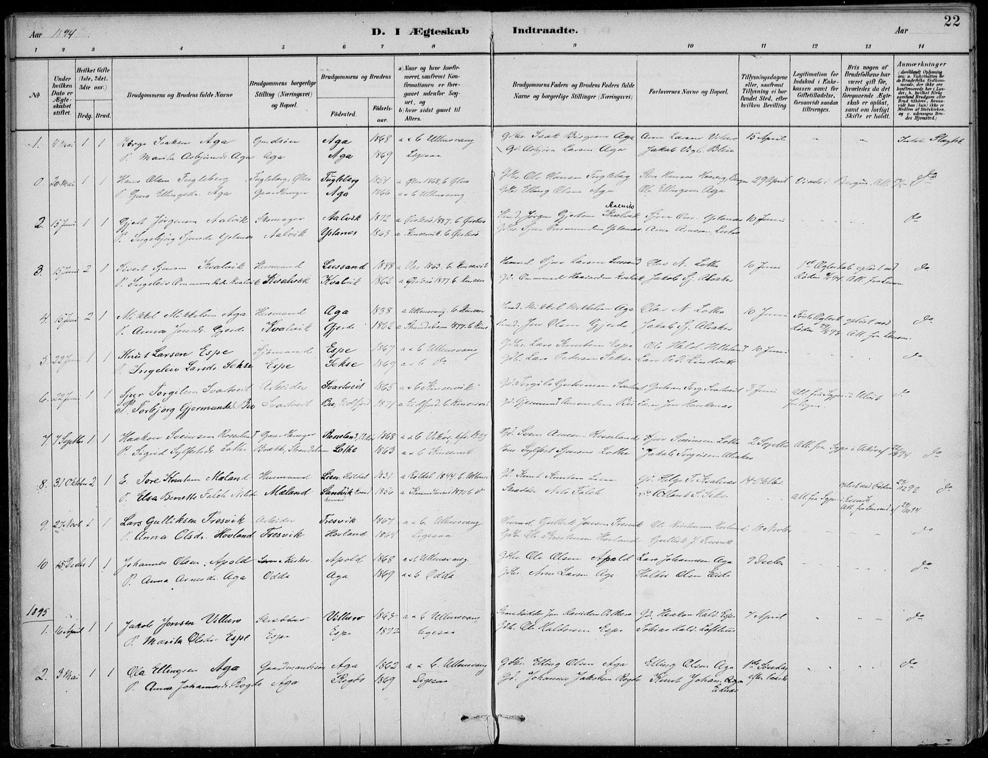 Ullensvang sokneprestembete, AV/SAB-A-78701/H/Haa: Parish register (official) no. B  3, 1882-1911, p. 22