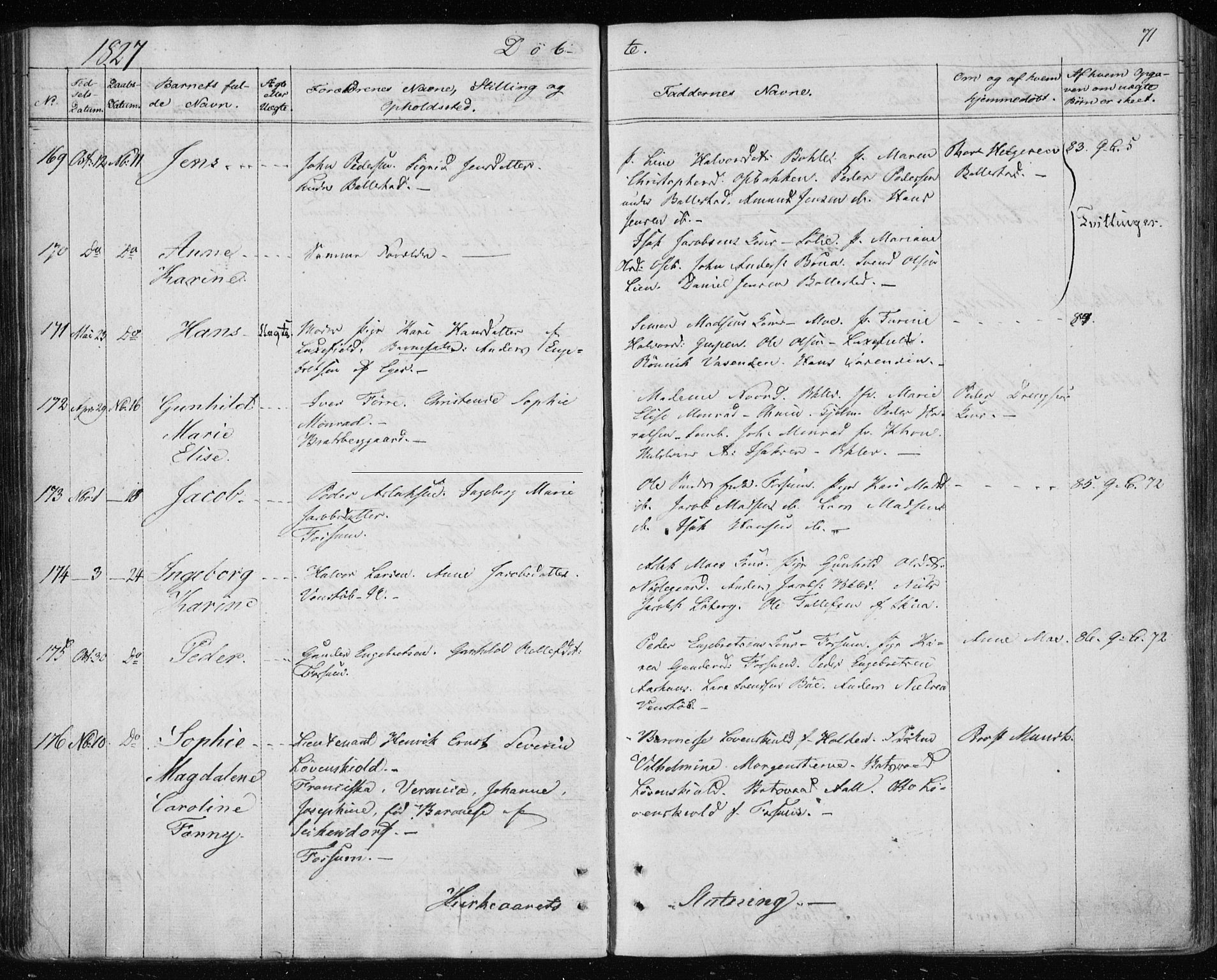 Gjerpen kirkebøker, AV/SAKO-A-265/F/Fa/L0005: Parish register (official) no. I 5, 1823-1829, p. 71