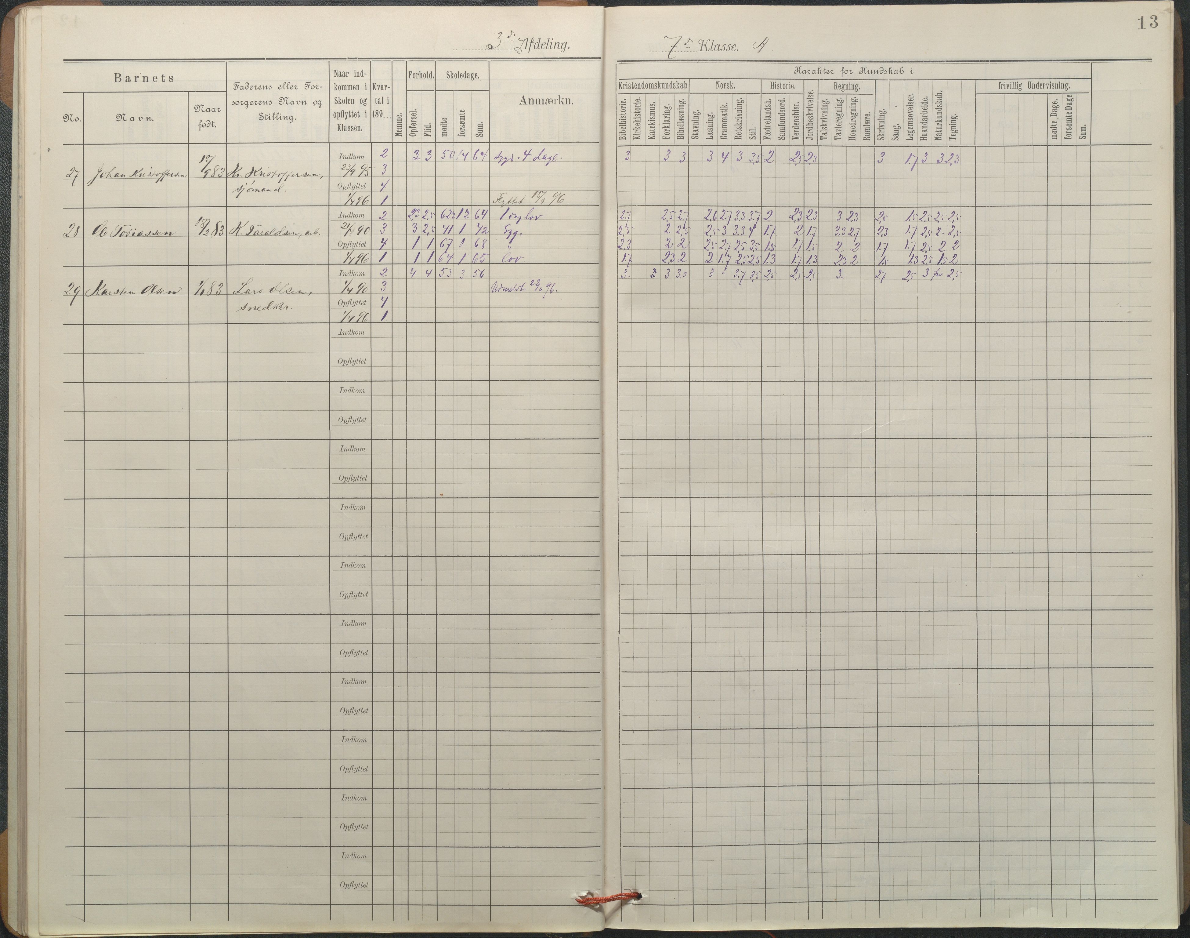 Arendal kommune, Katalog I, AAKS/KA0906-PK-I/07/L0051: Protokoll for 7. klasse, 1894-1897, p. 13