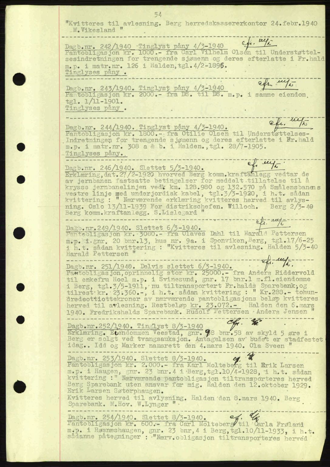 Idd og Marker sorenskriveri, AV/SAO-A-10283/G/Gb/Gbc/L0002: Mortgage book no. B4-9a, 1939-1945, Diary no: : 242/1940