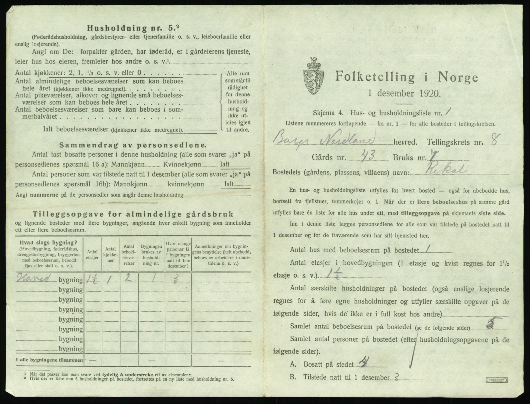 SAT, 1920 census for Borge, 1920, p. 923