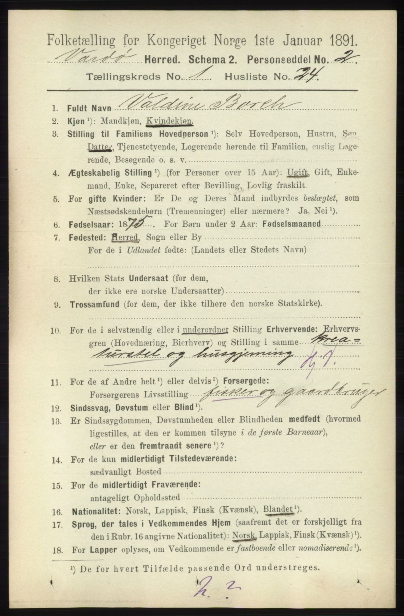 RA, 1891 census for 2028 Vardø, 1891, p. 184