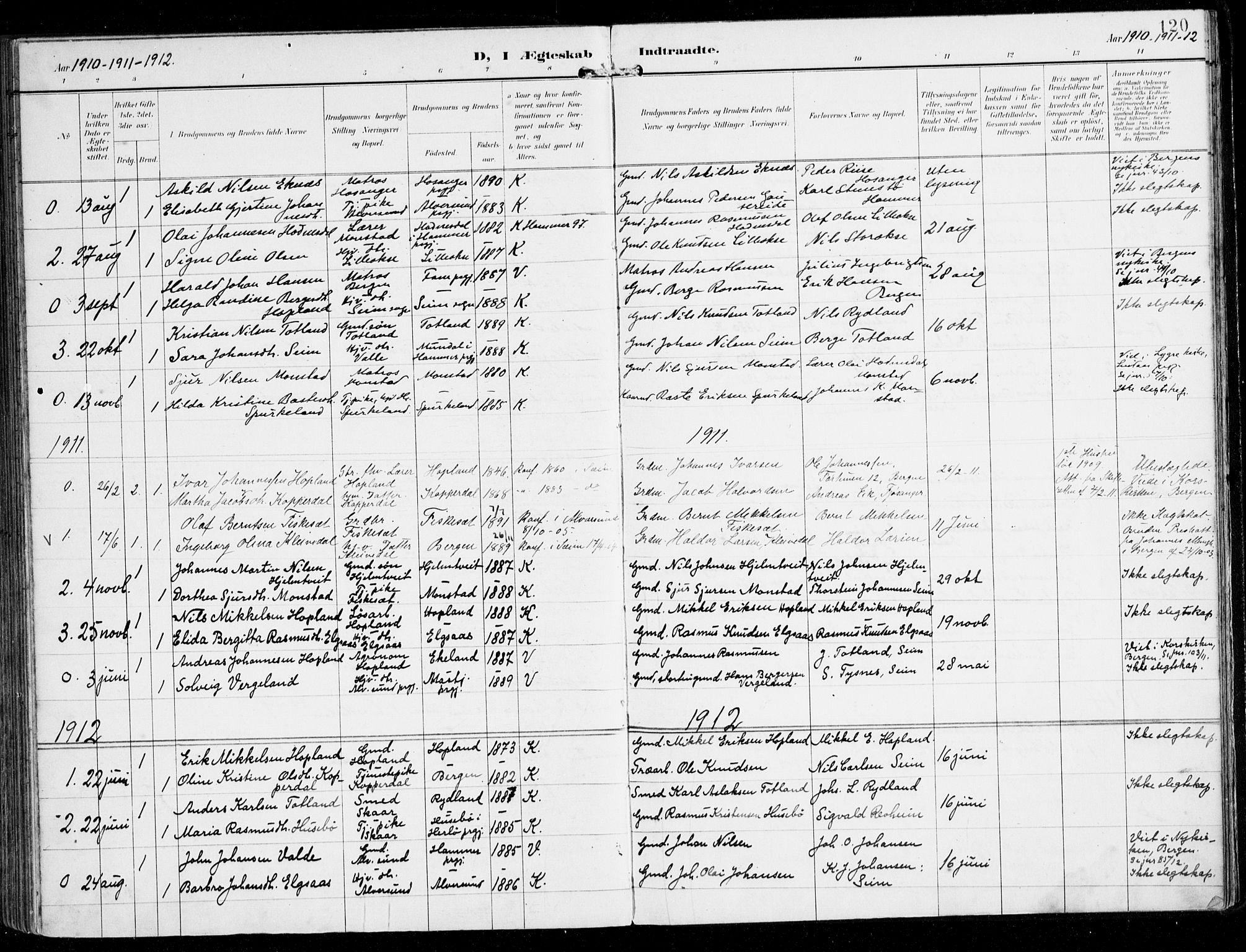 Alversund Sokneprestembete, SAB/A-73901/H/Ha/Haa/Haad/L0004: Parish register (official) no. D 4, 1898-1926, p. 120