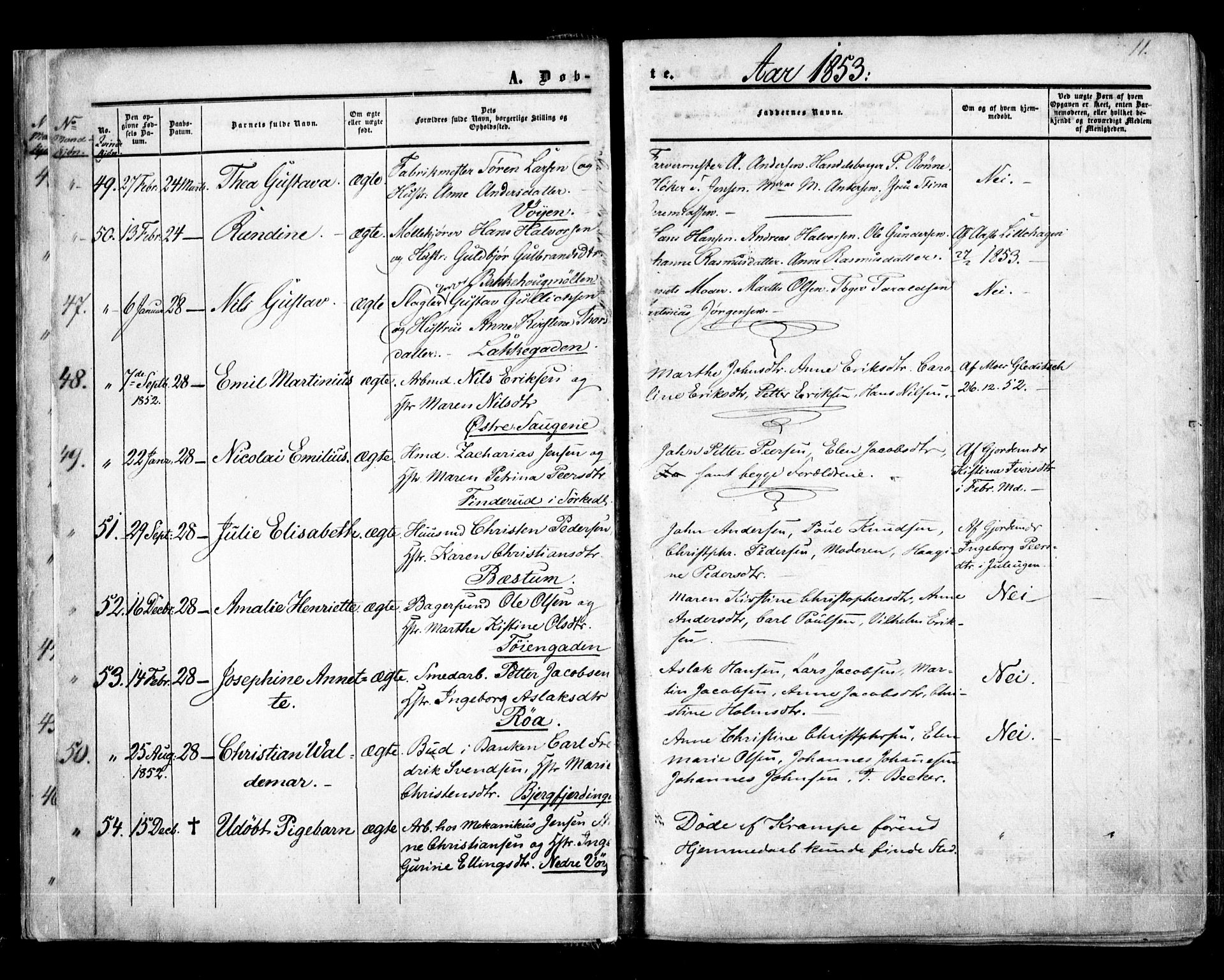 Aker prestekontor kirkebøker, AV/SAO-A-10861/F/L0020: Parish register (official) no. 20, 1853-1857, p. 11