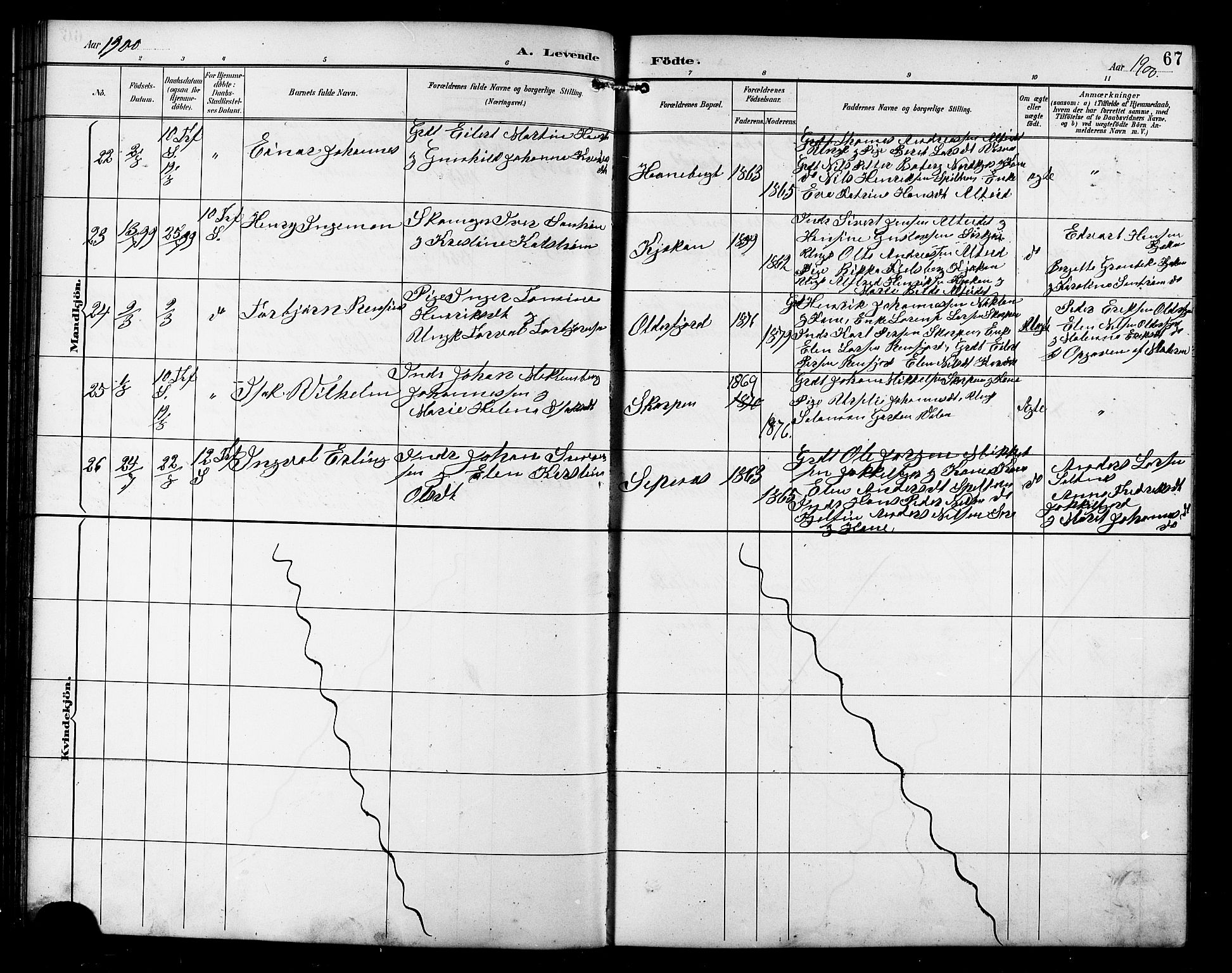 Skjervøy sokneprestkontor, AV/SATØ-S-1300/H/Ha/Hab/L0016klokker: Parish register (copy) no. 16, 1891-1907, p. 67