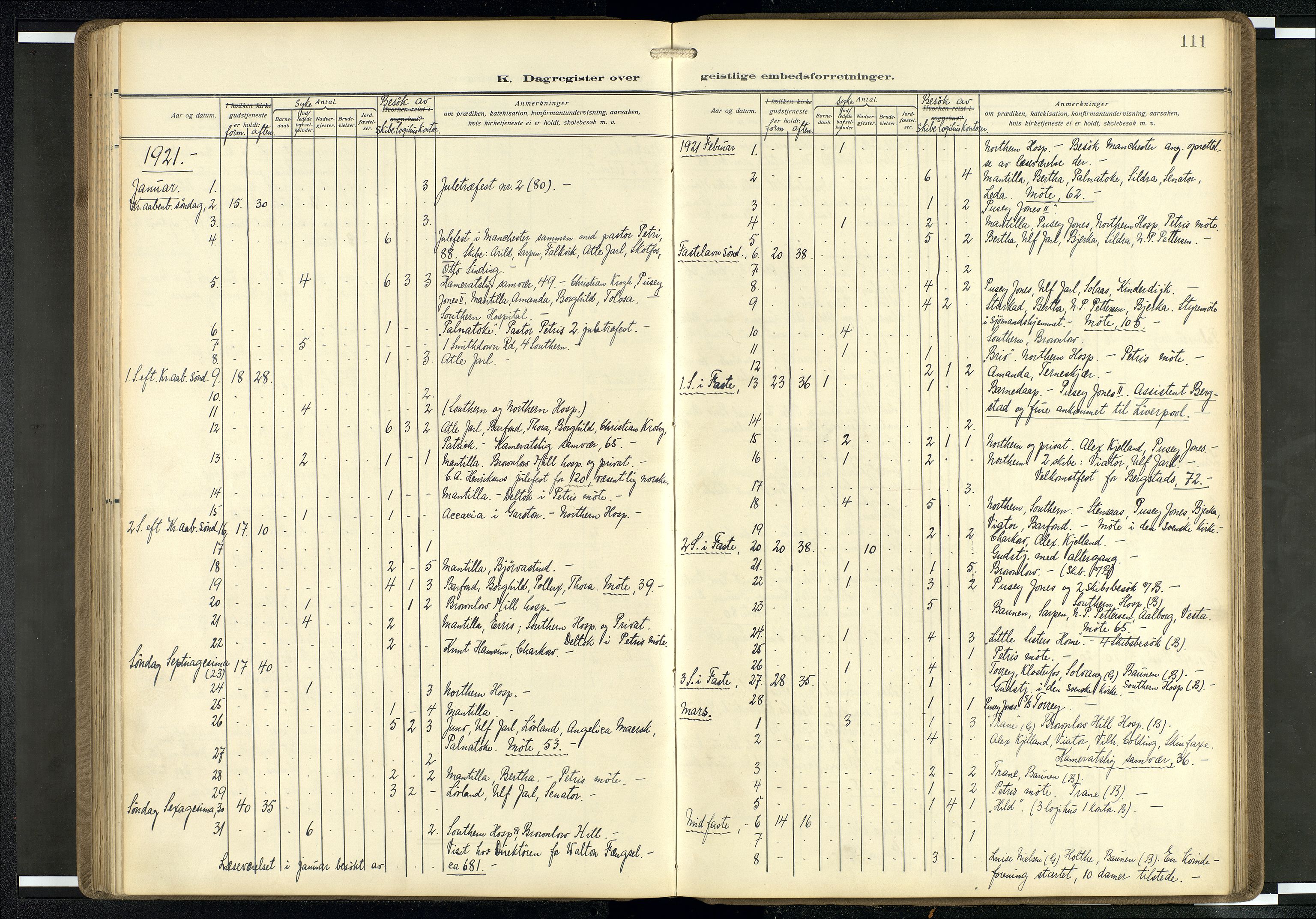 Den norske sjømannsmisjon i utlandet/Mersey-havnene (Liverpool), SAB/SAB/PA-0104/H/Ha/L0001: Parish register (official) no. A 1, 1919-1954, p. 110b-111a