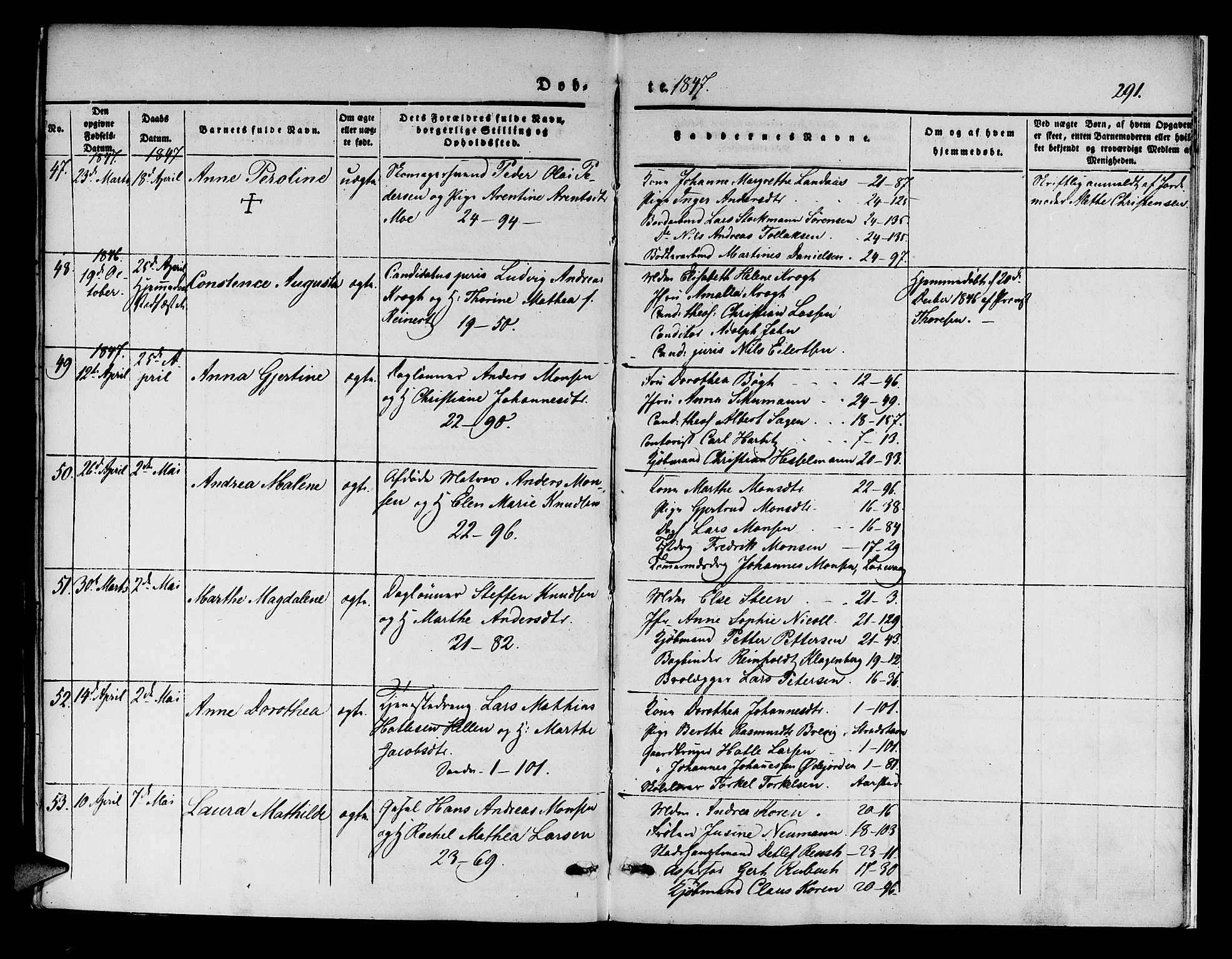 Korskirken sokneprestembete, SAB/A-76101/H/Hab: Parish register (copy) no. B 1, 1839-1847, p. 291