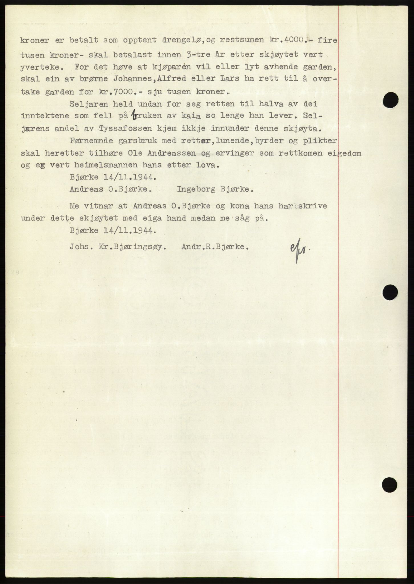 Søre Sunnmøre sorenskriveri, AV/SAT-A-4122/1/2/2C/L0076: Mortgage book no. 2A, 1943-1944, Diary no: : 953/1944