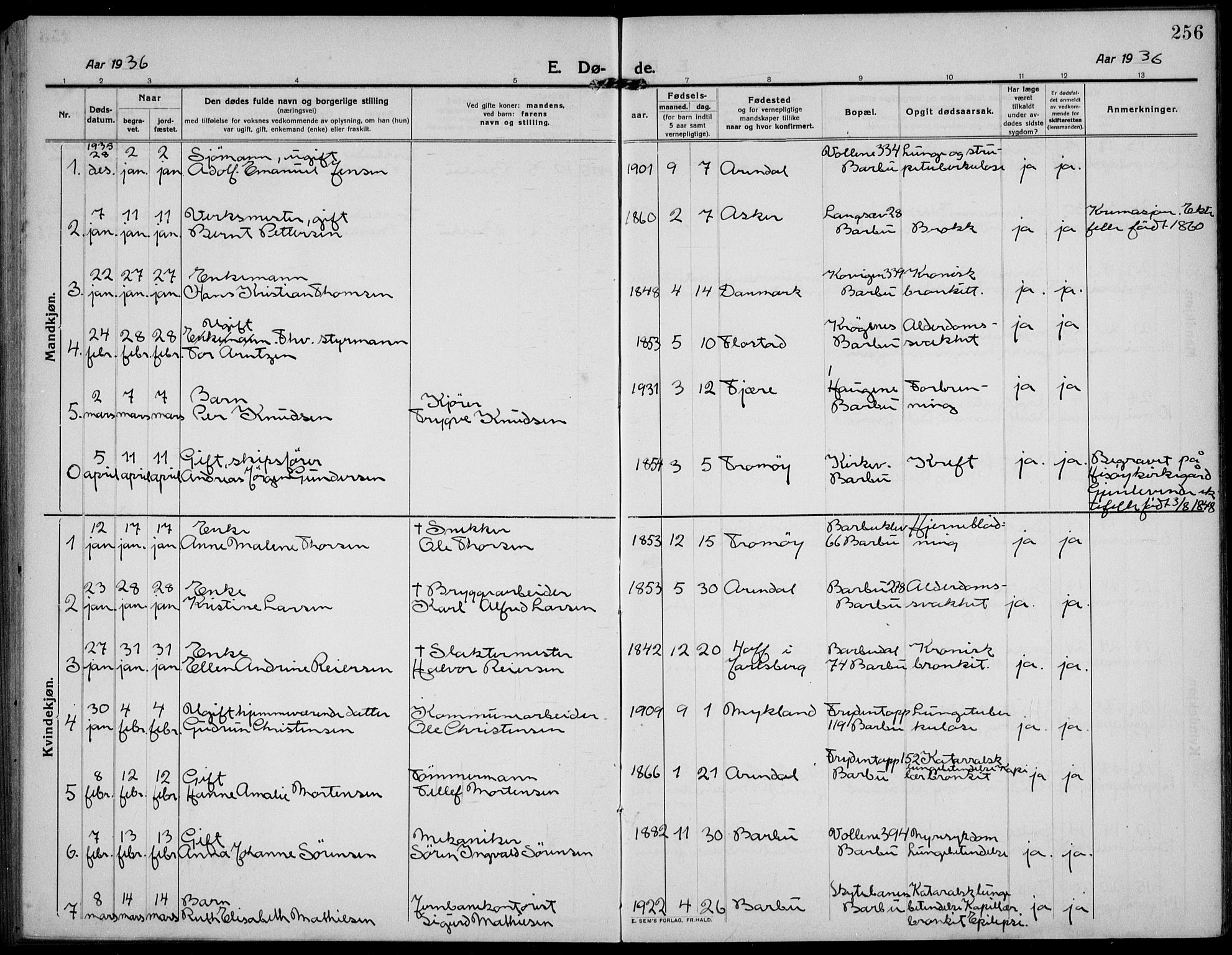 Barbu sokneprestkontor, AV/SAK-1111-0003/F/Fb/L0004: Parish register (copy) no. B 4, 1911-1936, p. 256