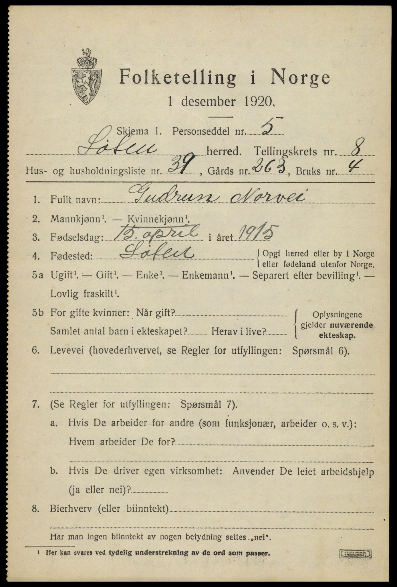 SAH, 1920 census for Løten, 1920, p. 14717