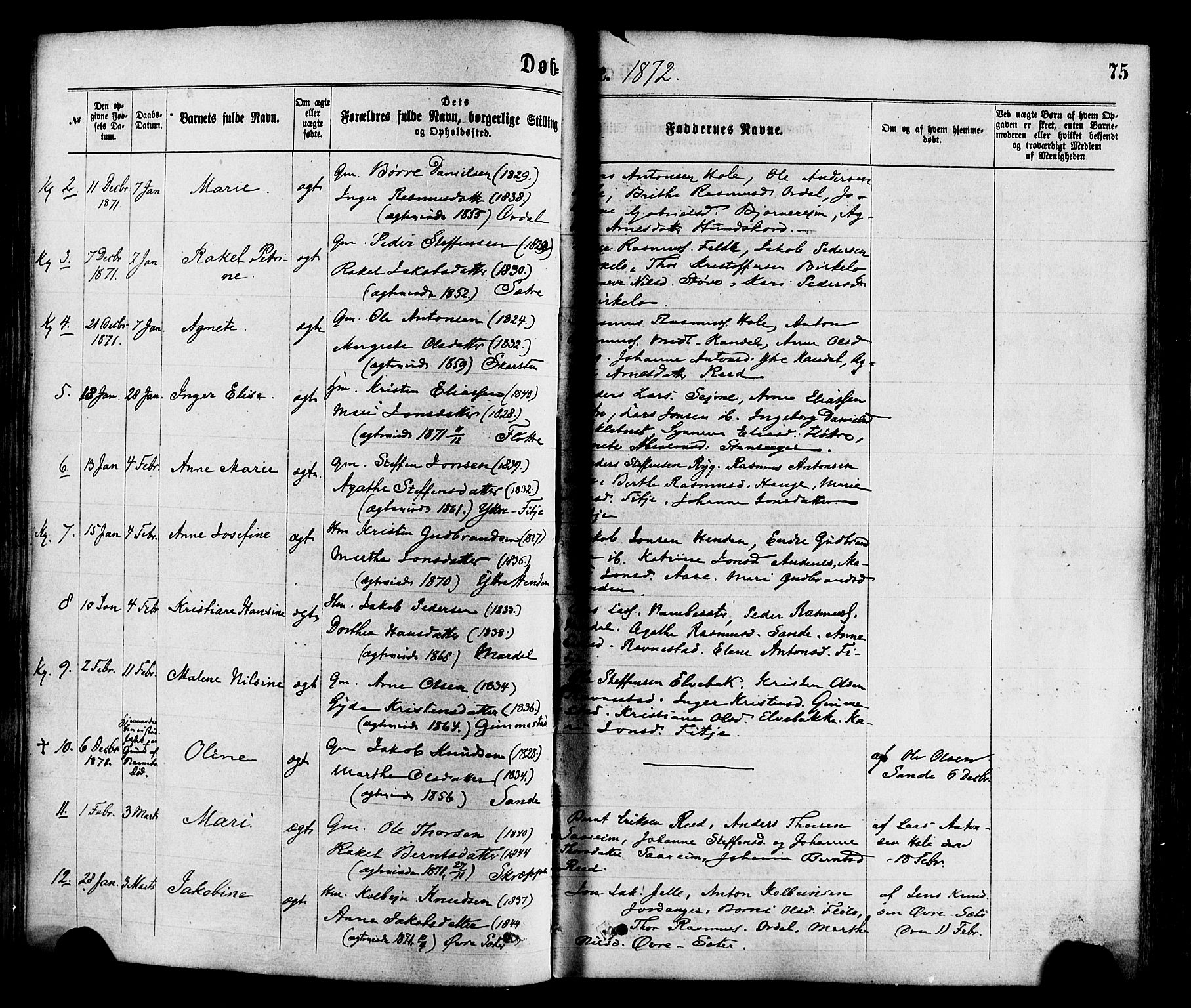 Gloppen sokneprestembete, AV/SAB-A-80101/H/Haa/Haaa/L0010: Parish register (official) no. A 10, 1871-1884, p. 75