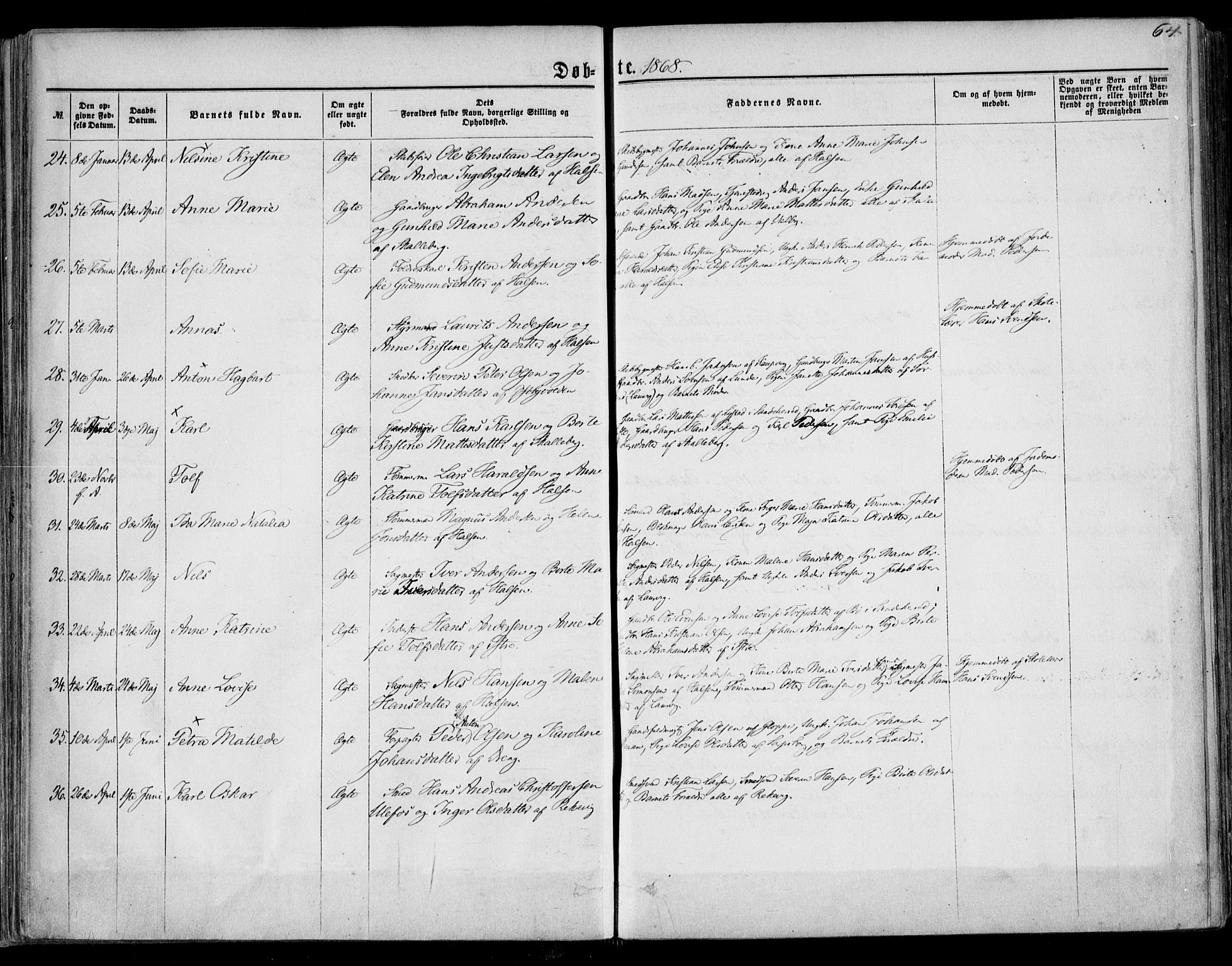 Tjølling kirkebøker, AV/SAKO-A-60/F/Fa/L0007: Parish register (official) no. 7, 1860-1876, p. 64