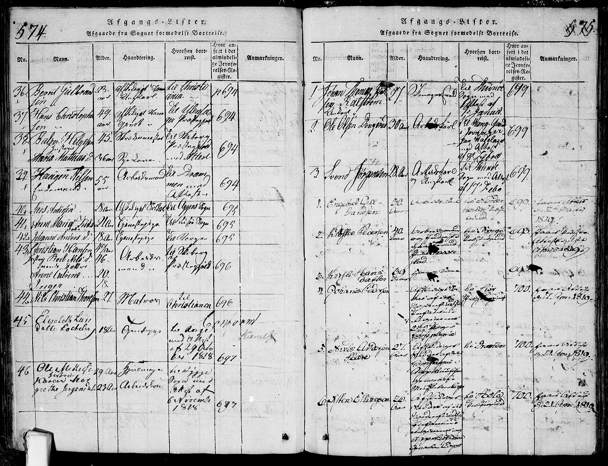 Fredrikstad prestekontor Kirkebøker, SAO/A-11082/F/Fa/L0004: Parish register (official) no. 4, 1816-1834, p. 574-575