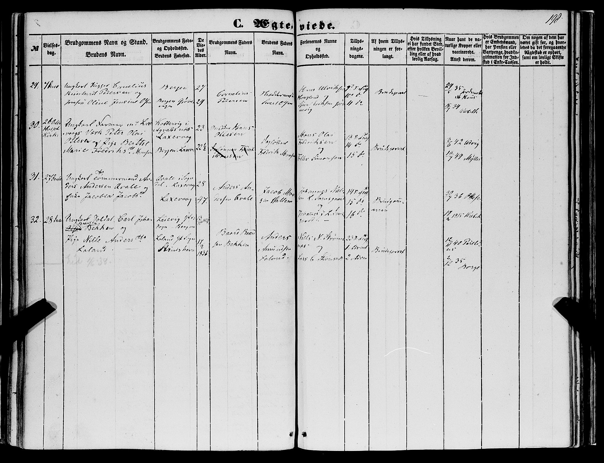 Askøy Sokneprestembete, AV/SAB-A-74101/H/Ha/Haa/Haaa/L0008: Parish register (official) no. A 8, 1852-1862, p. 198